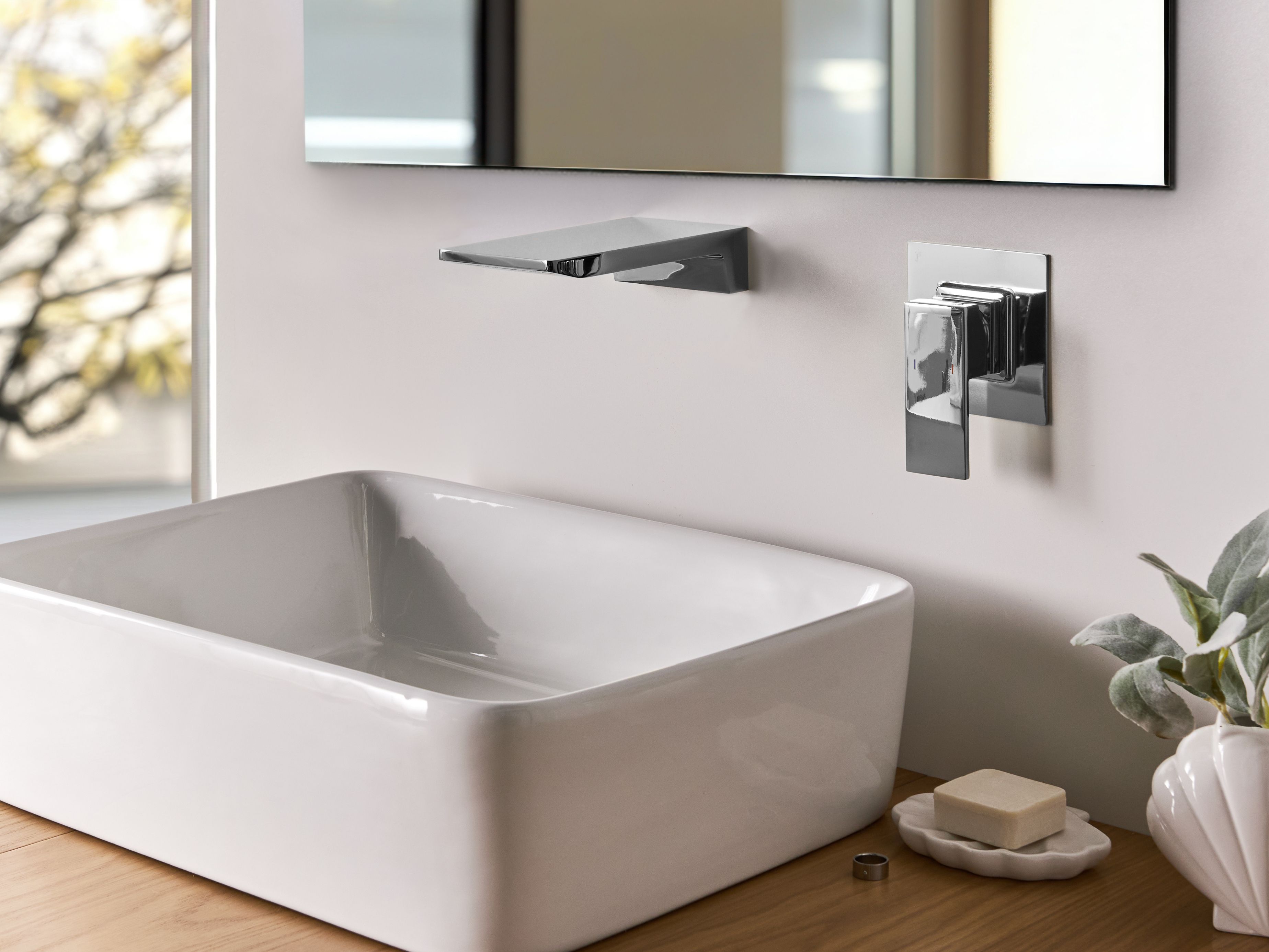 Wall Mounted Basin Mixer Tap KARUAY Brass Silver