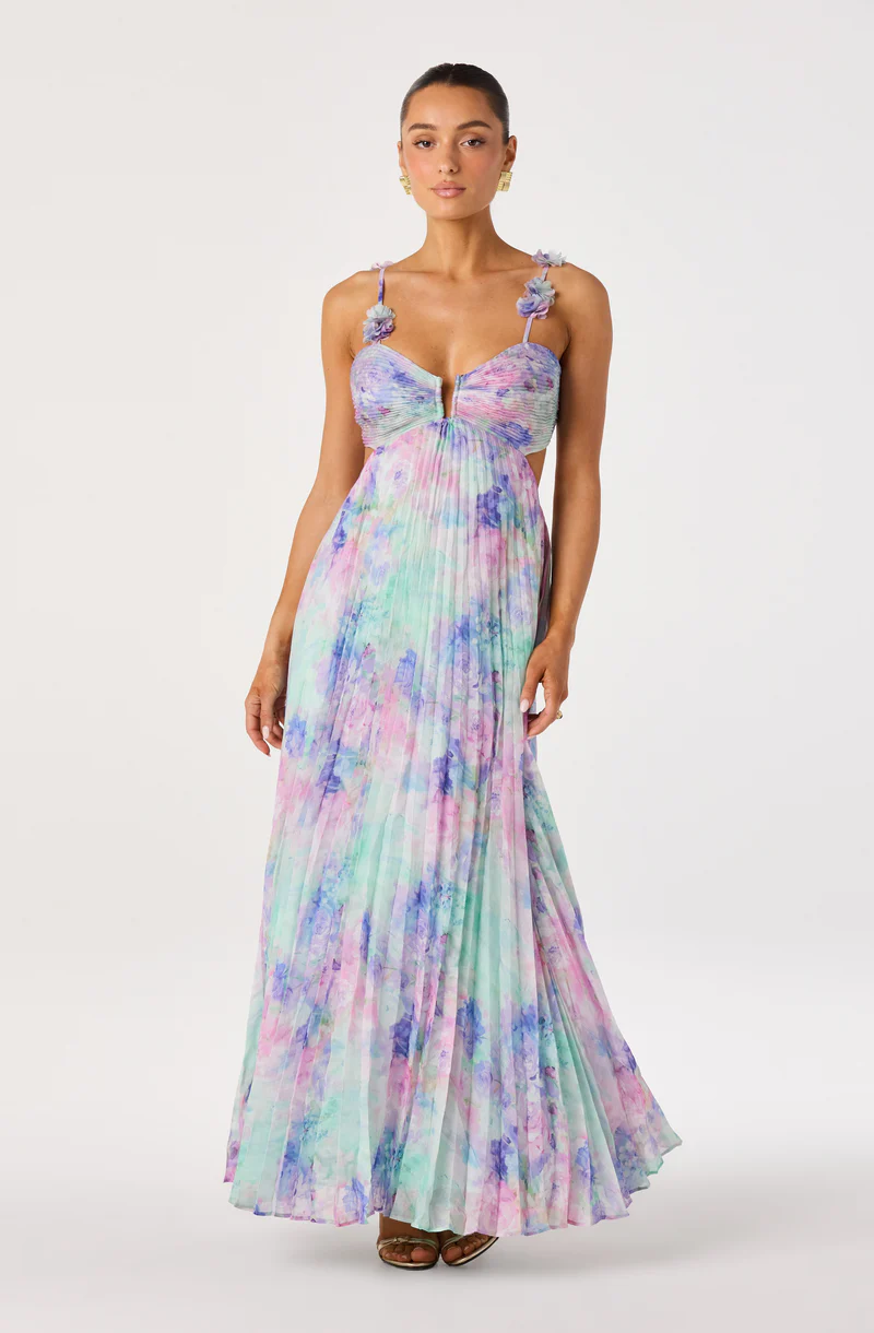 Emese Floral Cutout Maxi Dress - Pink purple floral