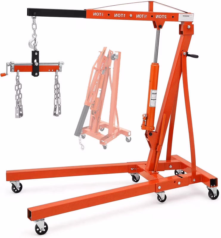 JoanKaren Hydraulic Engine Hoist,4400lbs Max Weight,Folding Engine Lift Shop Crane with Lever and 6 Steel Caster Wheels,Yellow - Image 3