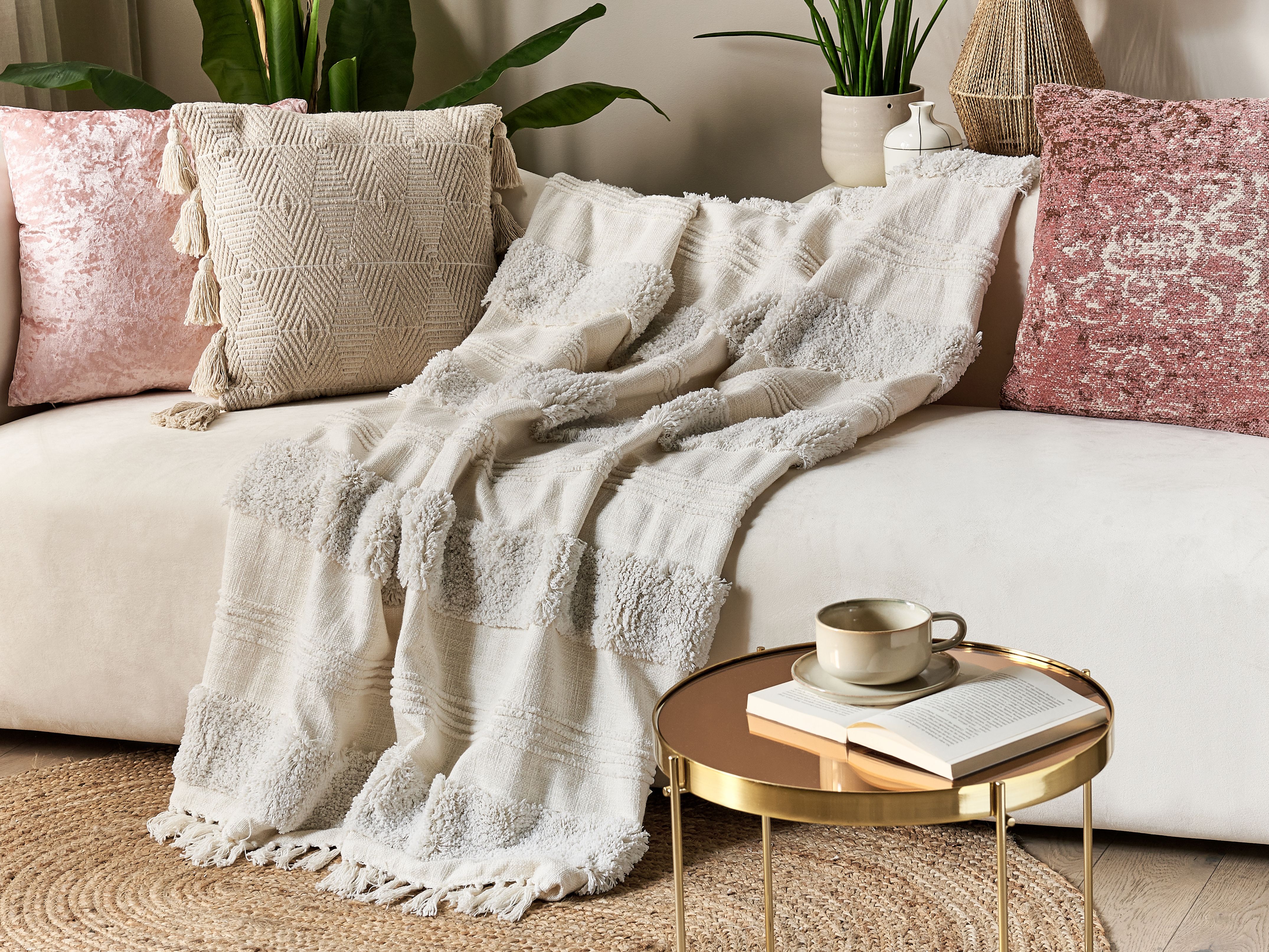Blanket RAEBARELI Cotton 130 x 180 cm Light Beige