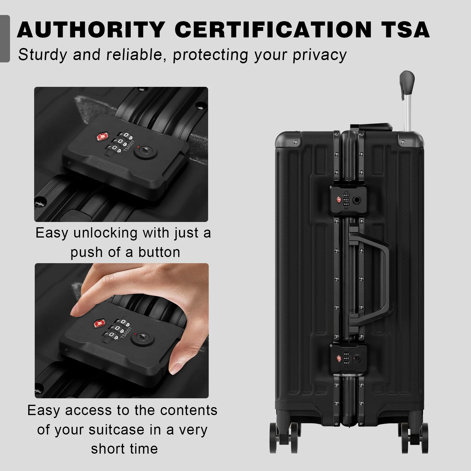 Luggage Aluminium Frame PC ABS Hardshell Suitcase with Spinner Wheels TSA Lock Zipperless Luggage 28 inch Silver - Image 32