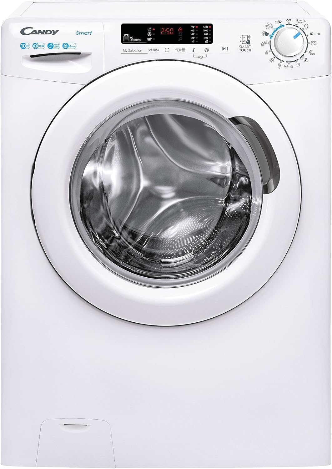 Smart CS 14102DE/1-S, Lavadora 10 KG, 1400 RPM, Pantalla Digital y Mando, Tecnología NFC, Asistente de Voz, 15 Ciclos, 5 Rápidos, Planchado Fácil, Inicio Diferido 24H, Detector KG, 81 DB, Blanco