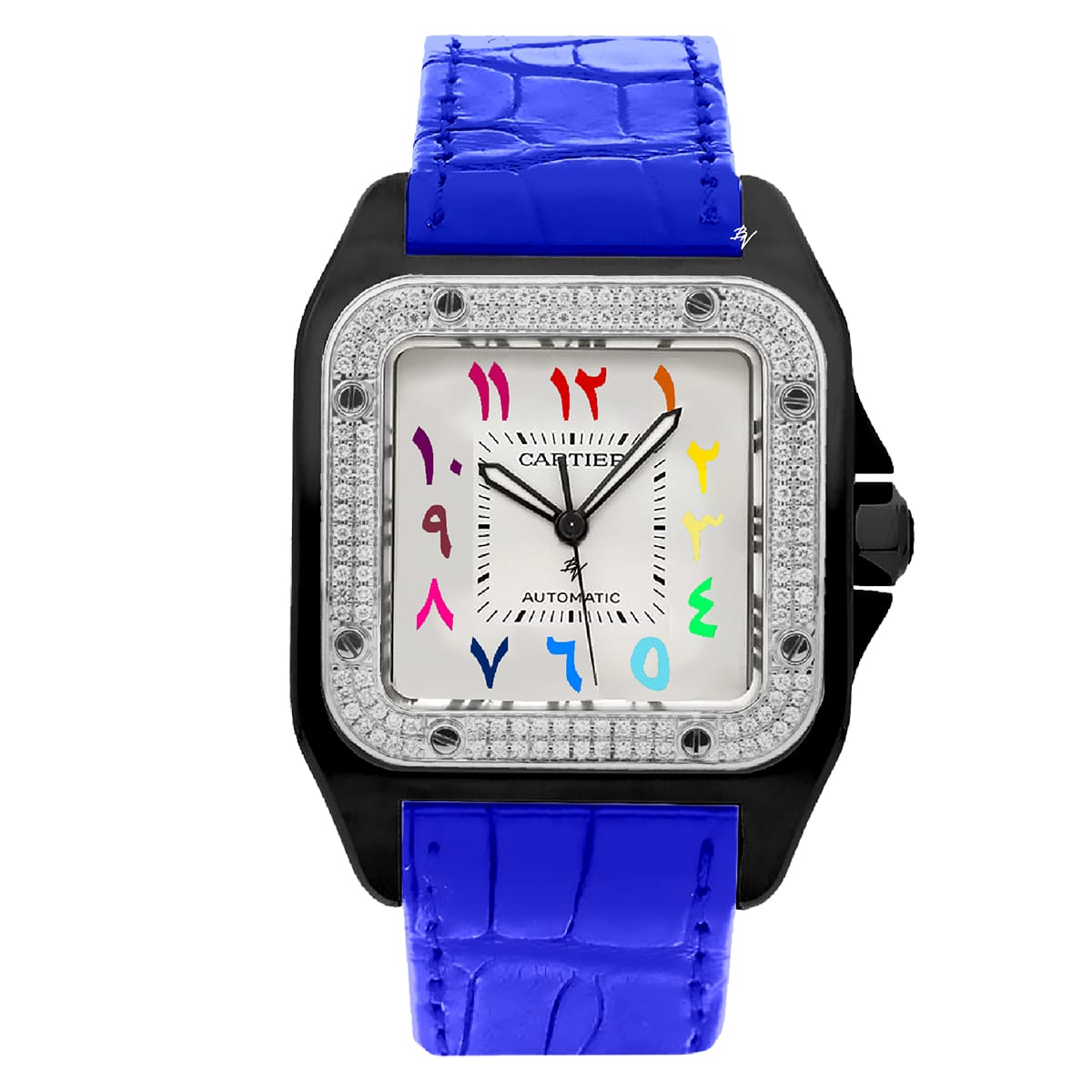 Fake Cartier Replica Watch Santos 100 Anniversary Rainbow Limited Edition Black Custom DLC-PVD(1:1 replica) - Elite Watch Atelier