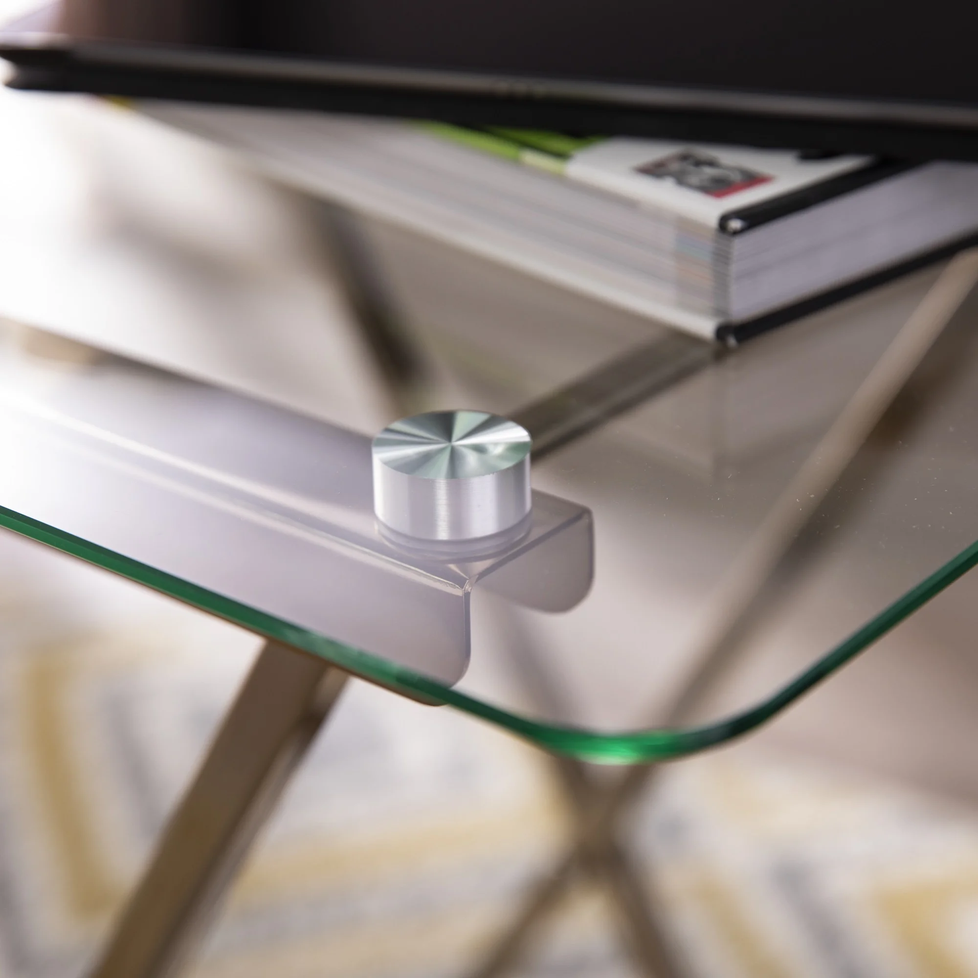 SEI Furniture Meridino Folding Glass Top Tray Table in Champagne Copper
