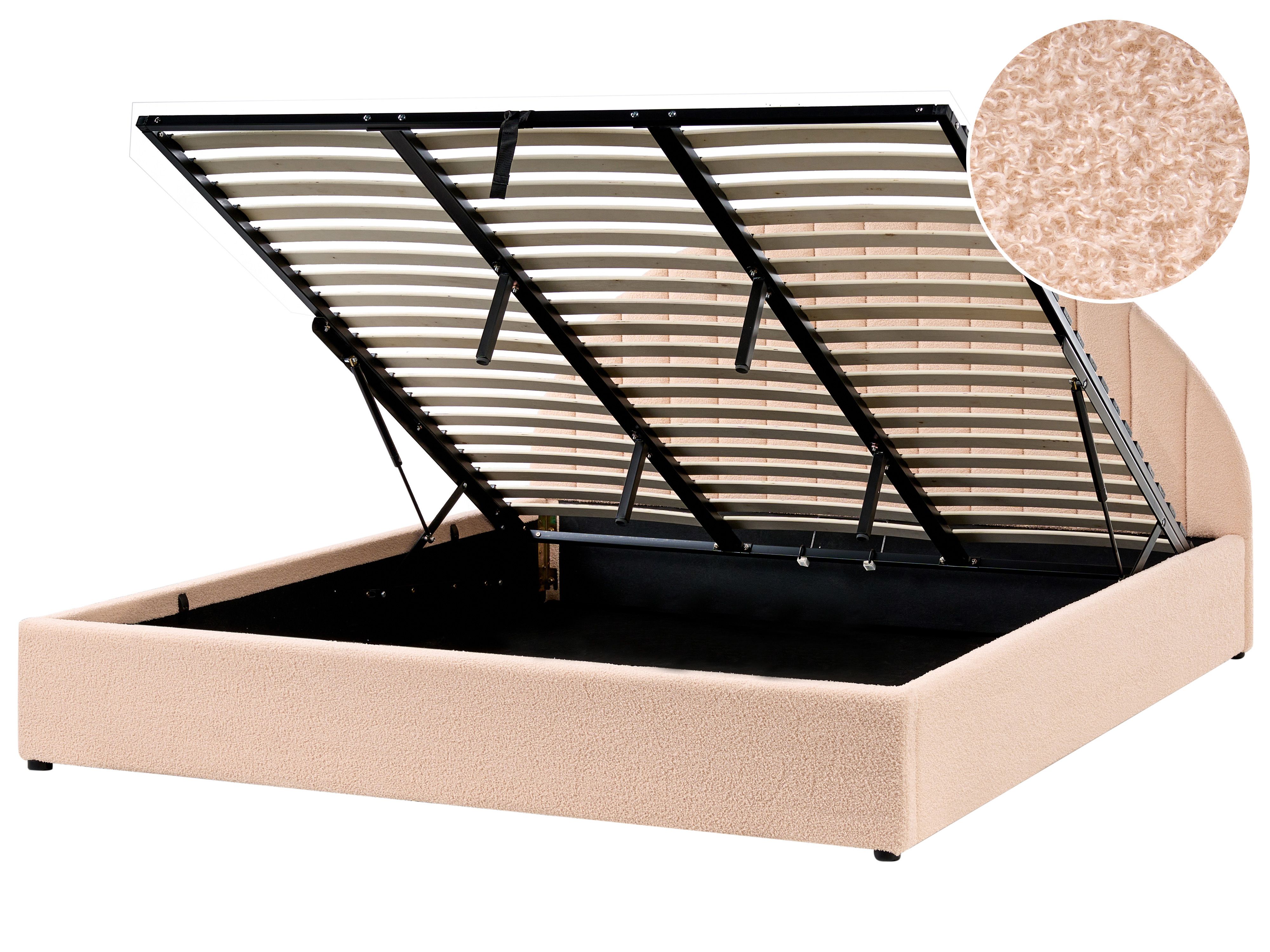 Ottoman Bed Boucle CHADENET 180 x 200 cm (EU Super King) Peach Pink