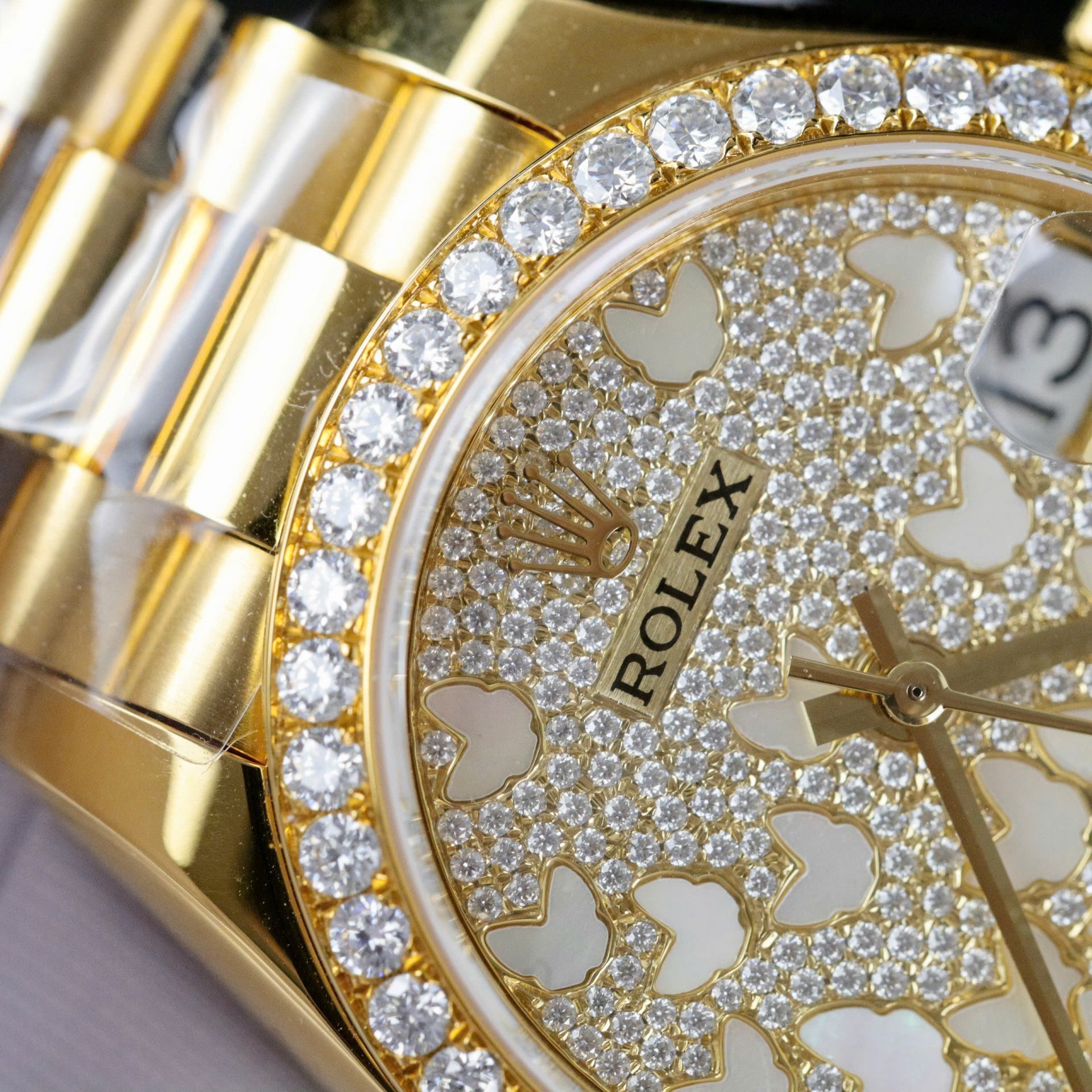 Rolex DateJust Butterfly Dial Custom Gold Wrapped 18K + Diamonds Moissanite 31mm - Elite Watch Atelier