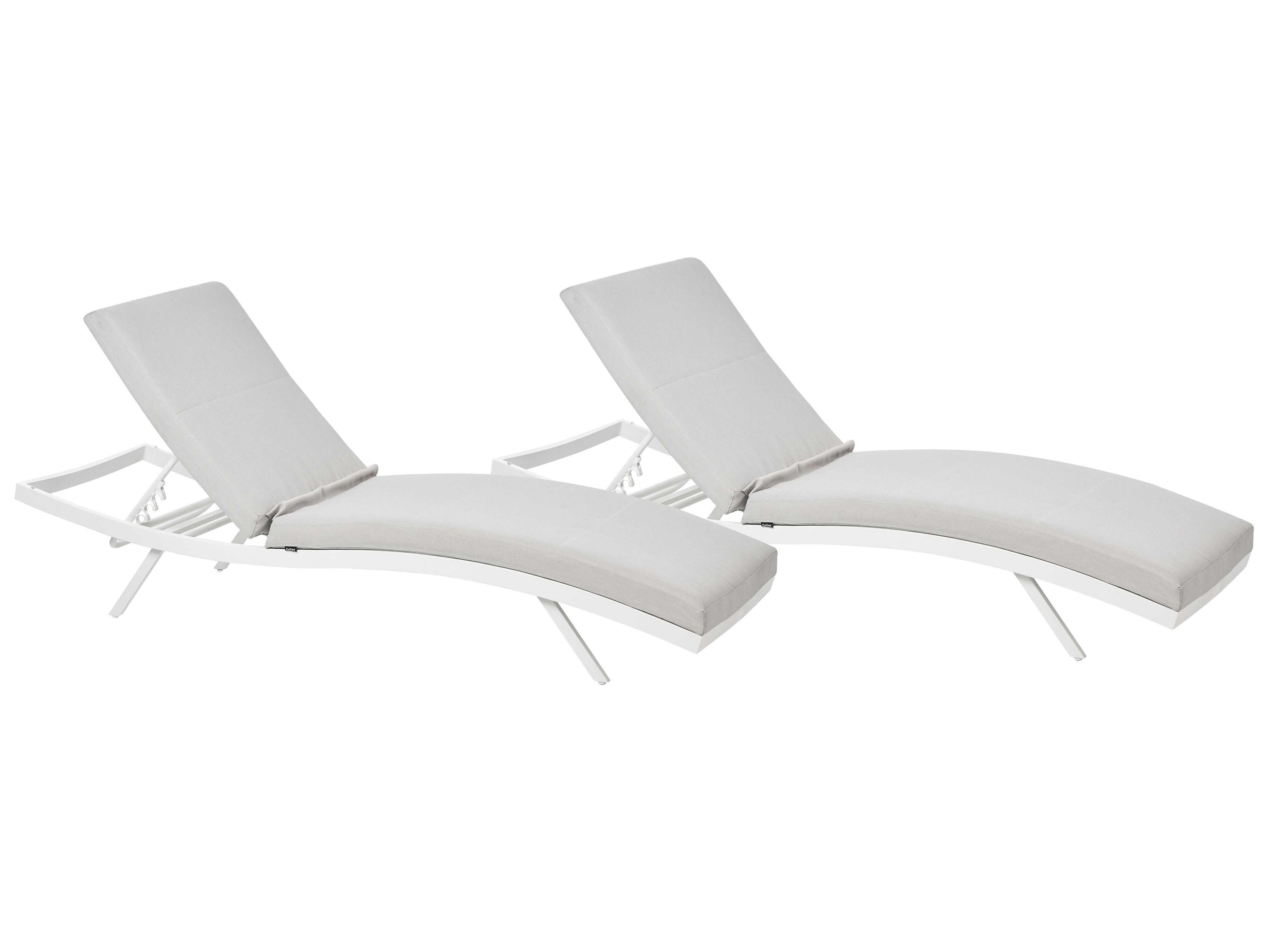Set of 2 Sun Loungers with Cushions AMELIA Reclining Metal Light Grey