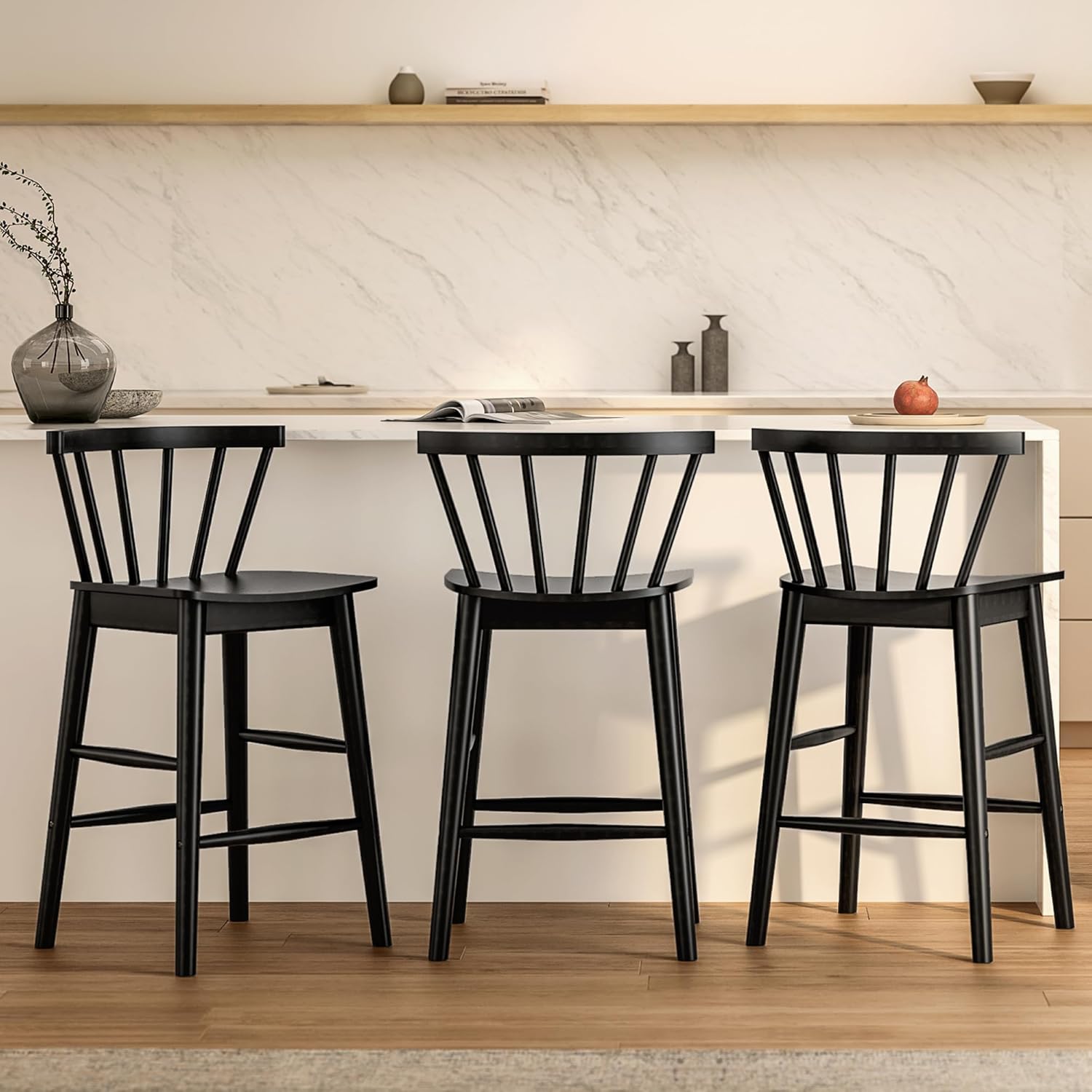 Wood Bar Stools Set of 3, 24