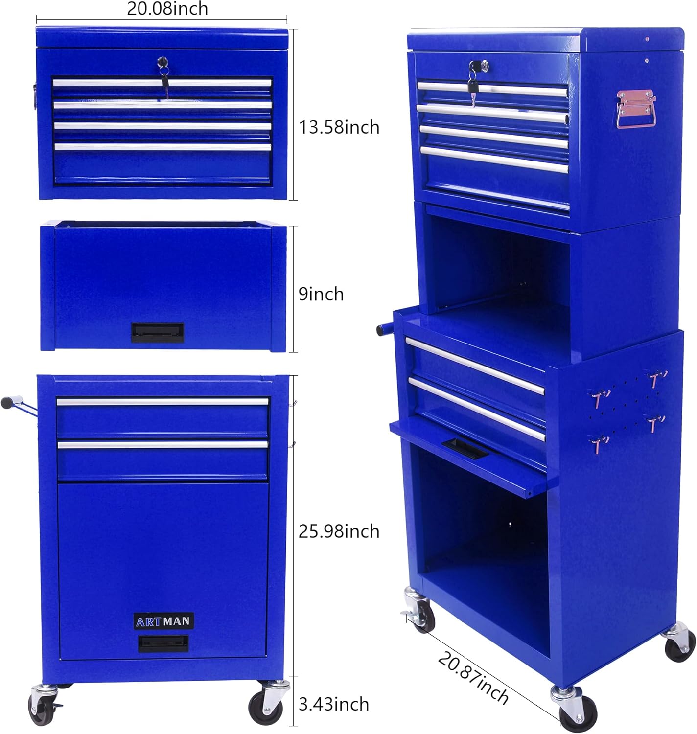 RYH 6 Drawers Rolling Tool Chest & Tool Box on Wheels | Heavy Duty Metal Cart with Ball Bearing Drawers | Fits US General Tool Box for Garage Storage(Blue, 6 Drawers 3 in 1/51.99