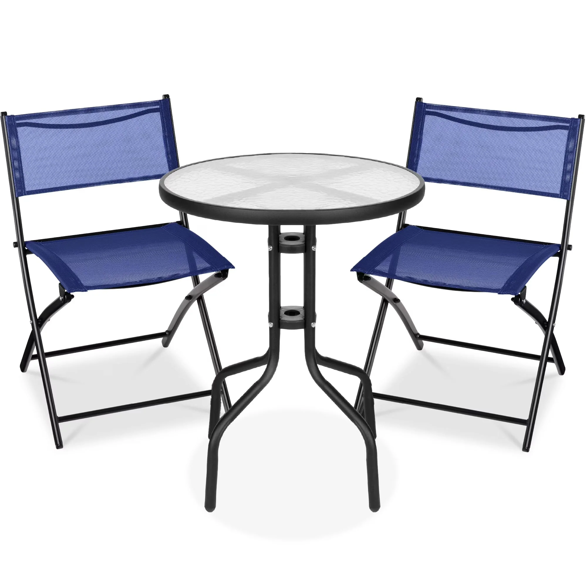 Best Choice Products 3-Piece Patio Bistro Dining Set With Glass Tabletop And Folding Chairs - Gray - Image 10 Best Choice Products 3-Piece Patio Bistro Dining Set With Glass Tabletop And Folding Chairs - Gray - Image 10