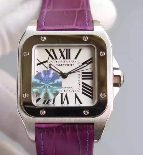 Replica Cartier V6 Santos 100 W20126X8 36mm White Dial Black Leather Strap - Top club