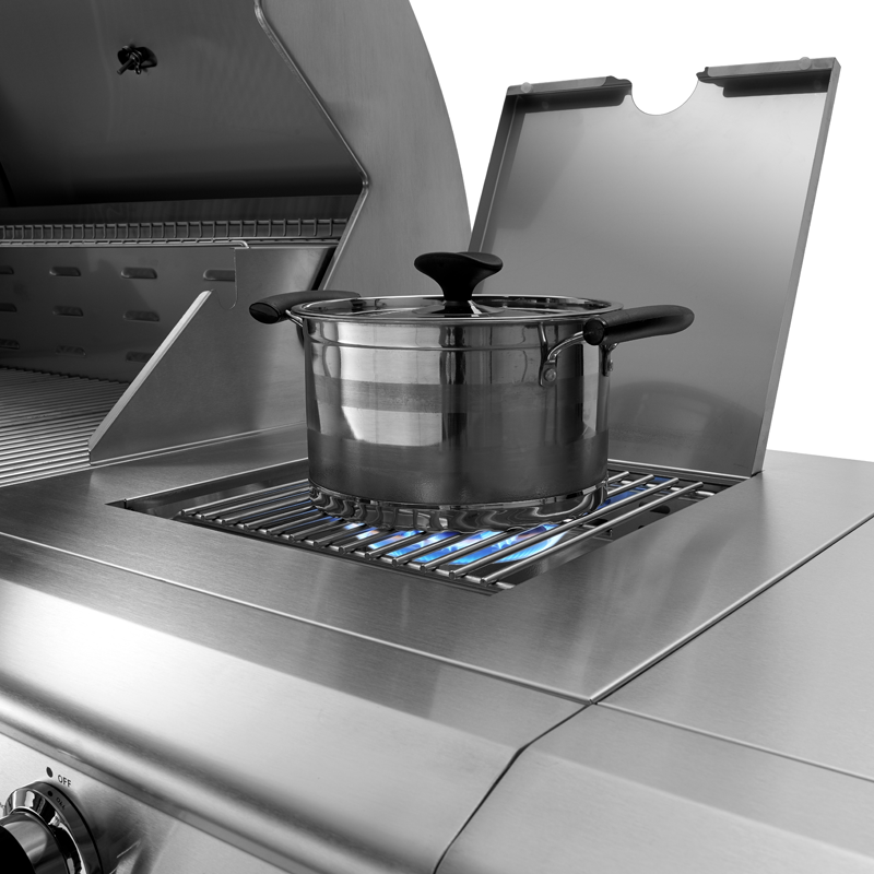 Premium Korean Style Silver Outdoor Kitchen Gas BBQ Grill Stainless Steel 5+1 Burner Electronic Ignition Non-Stick Surface