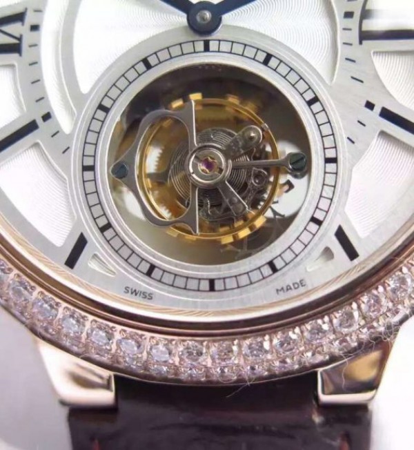 Replica Cartier Ballon Bleu Tourbillon RG Diamond Bezel Brown Leather Strap - Top club