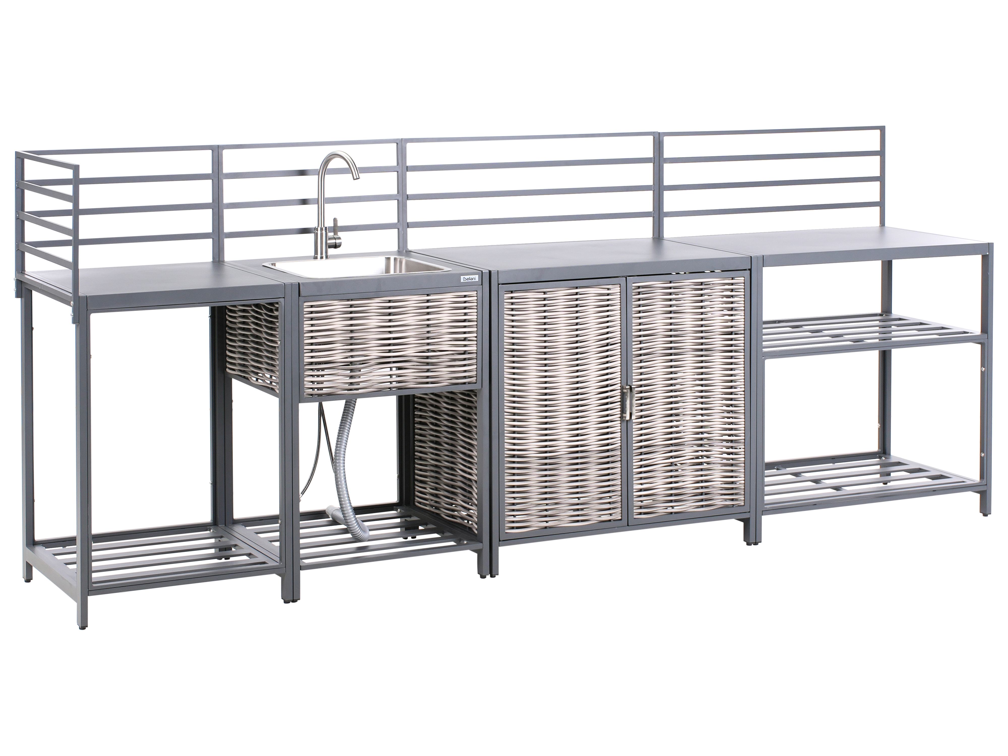 4 Piece Outdoor Kitchen Set with Sink MIRADOR PE Rattan Grey