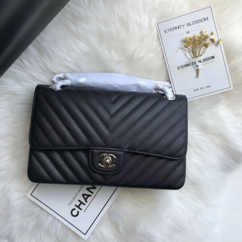 Replica Chanel Chevron Caviar Calfskin Classic Flap Bag A01112 Black1:1High-quality replica