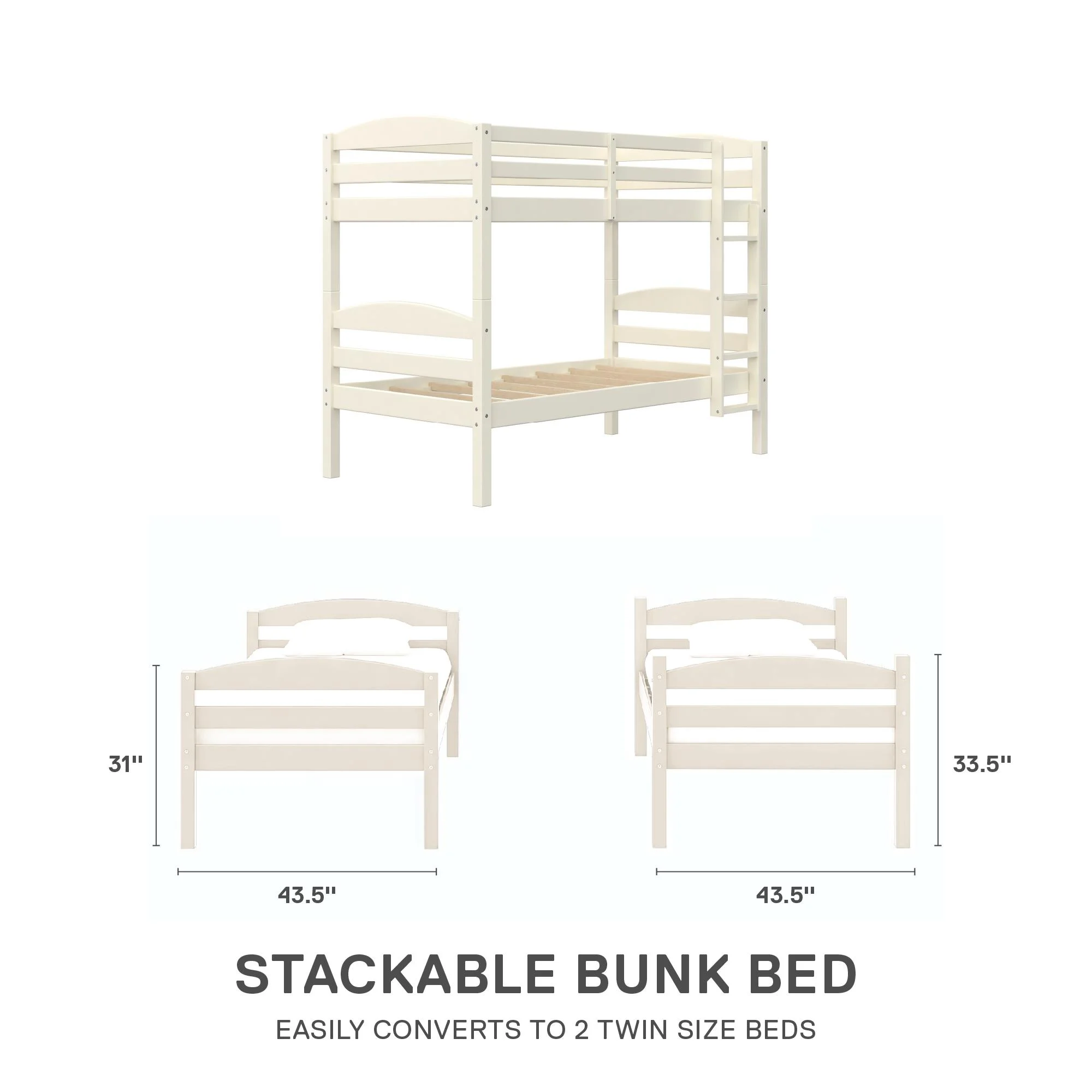 Better Homes & Gardens Leighton Solid Wood Twin-over-Twin Convertible Bunk Bed, Vanilla - Image 5