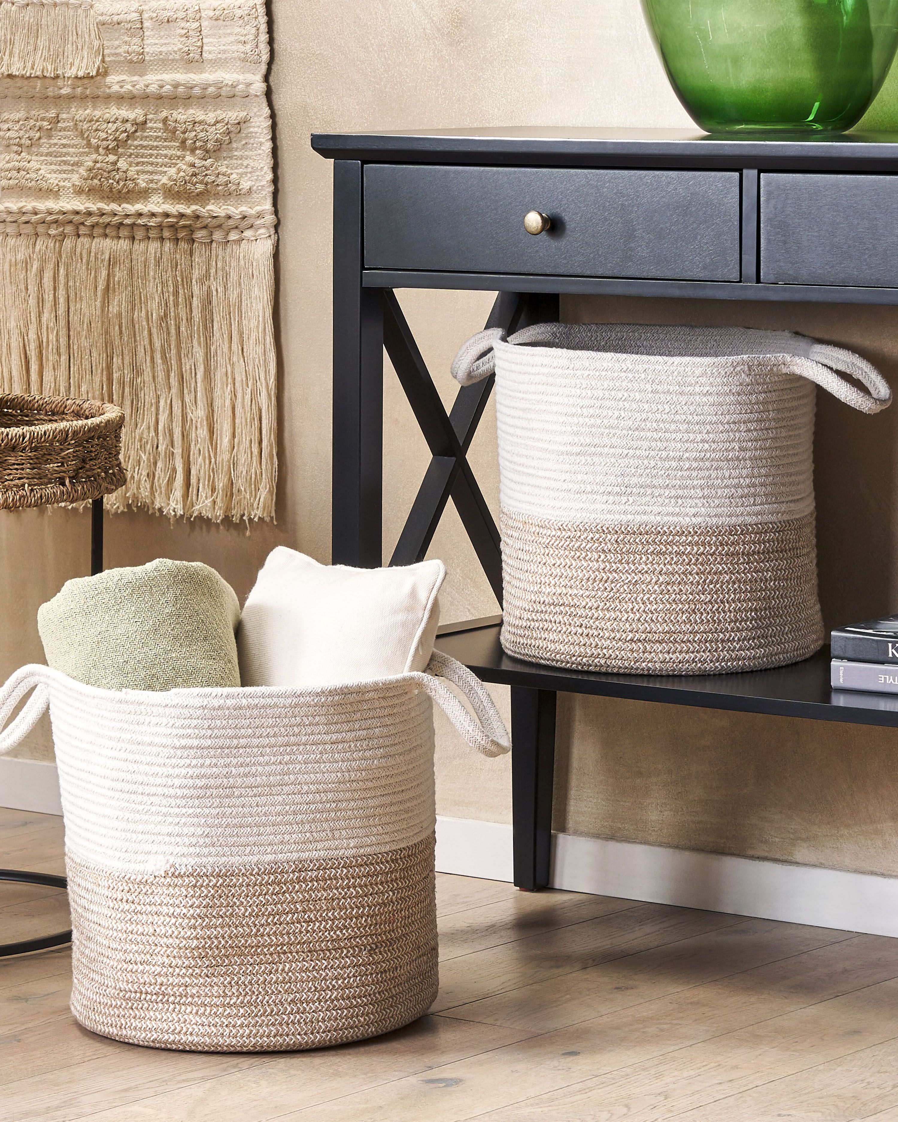 Set of 2 Baskets PAZHA Cotton Beige
