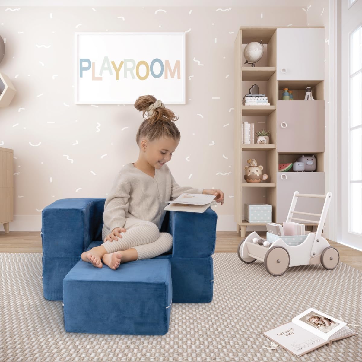 Milliard Kids Couch - Modular Kids Sofa for Toddler and Baby Playroom/Bedroom Furniture (Navy Small)