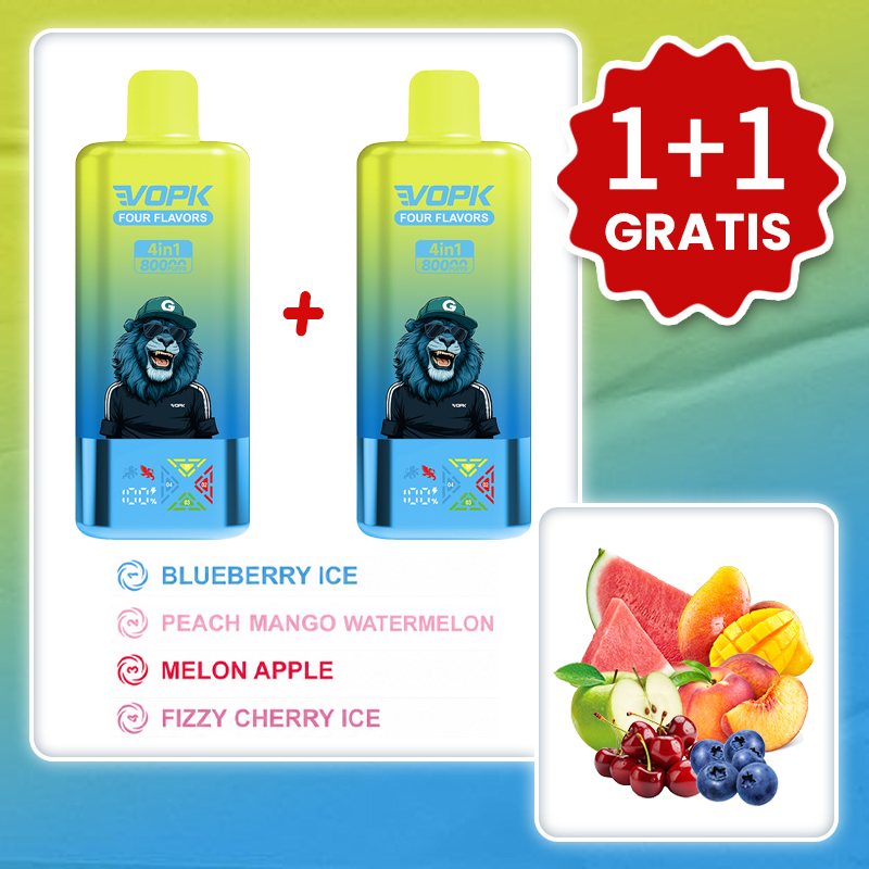 Lodowa jagoda + Brzoskwinia mango i arbuz + Melon i jabłko + Musująca lodowa wiśnia💥Promocja 1+1 GRATIS! VOPK 80 000 puffów