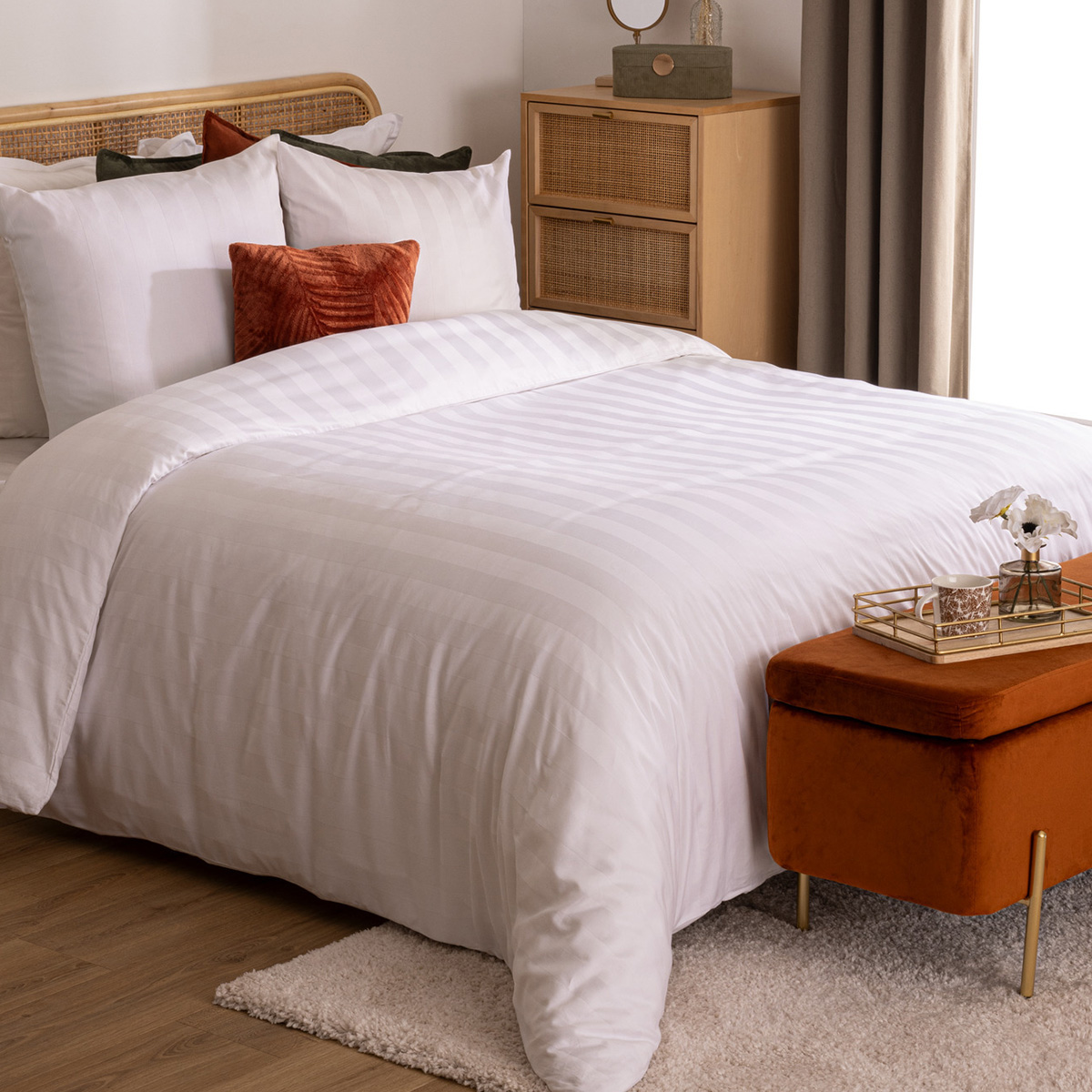 "Isadora" bed linen set Cotton/Satin, White, 260x240 cm