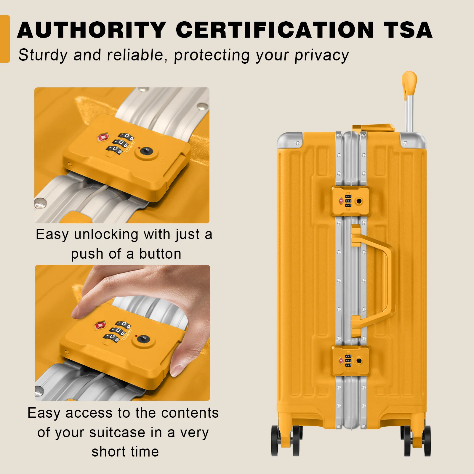 Luggage Aluminium Frame PC ABS Hardshell Suitcase with Spinner Wheels TSA Lock Zipperless Luggage 28 inch Silver - Image 24