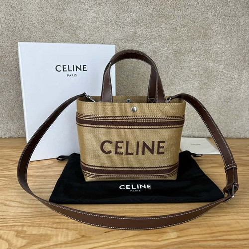 CELINE CABAS mini plant material effect fabric cow leather handbag