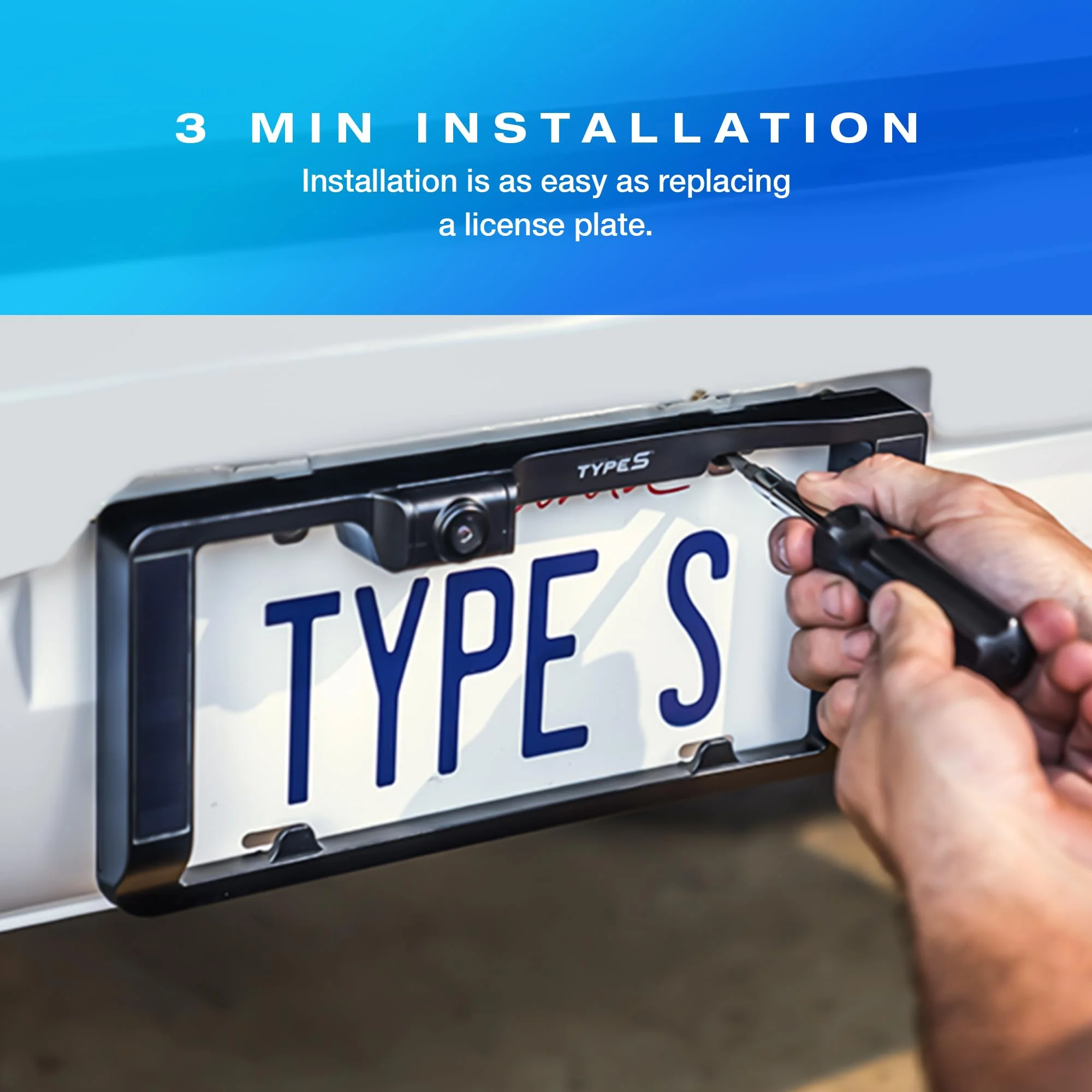 TYPE S Solar Powered Wireless Backup Camera with Backup Proximity Sensor License plate frame design, 3 min installation, universally compatible 6�� HD dashboard monitor with motion sensor activation