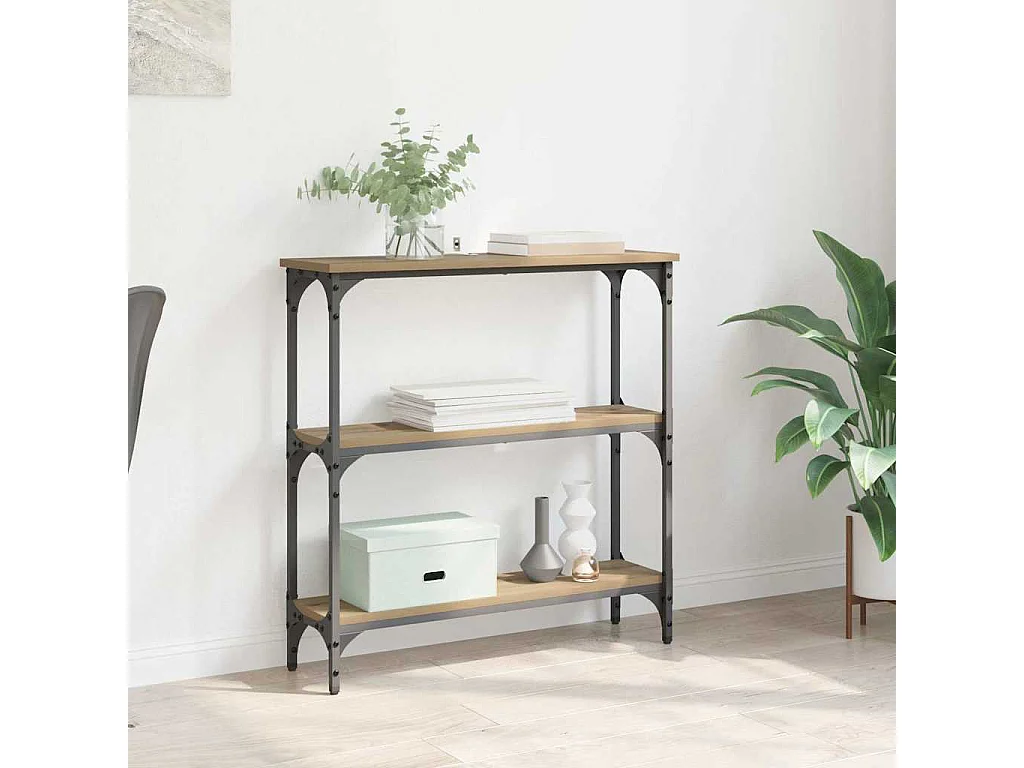 Table console avec étagère chêne artisanal 75 x 22.5 x 75 cm