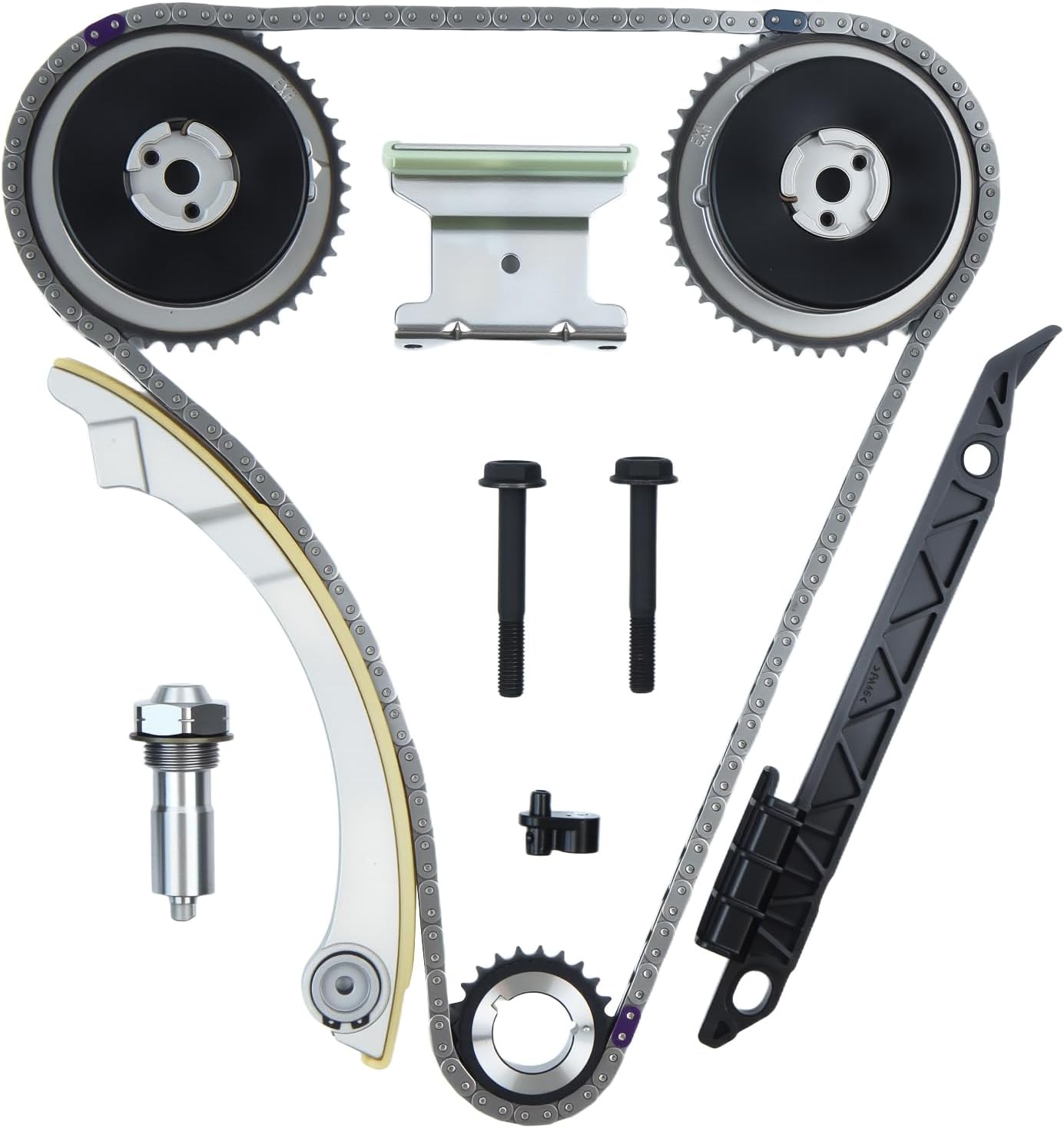 Autoexact Engine Timing Chain Kit w/Two Exhaust Cam Gears & Tensioner Fit for 4Cyl 2.4L Ecotec 2006-2017 Buick Chevy GMC Pontiac Saturn - Equinox Malibu Terrain HHR Verano Cobalt G6 Captiva 12588387
