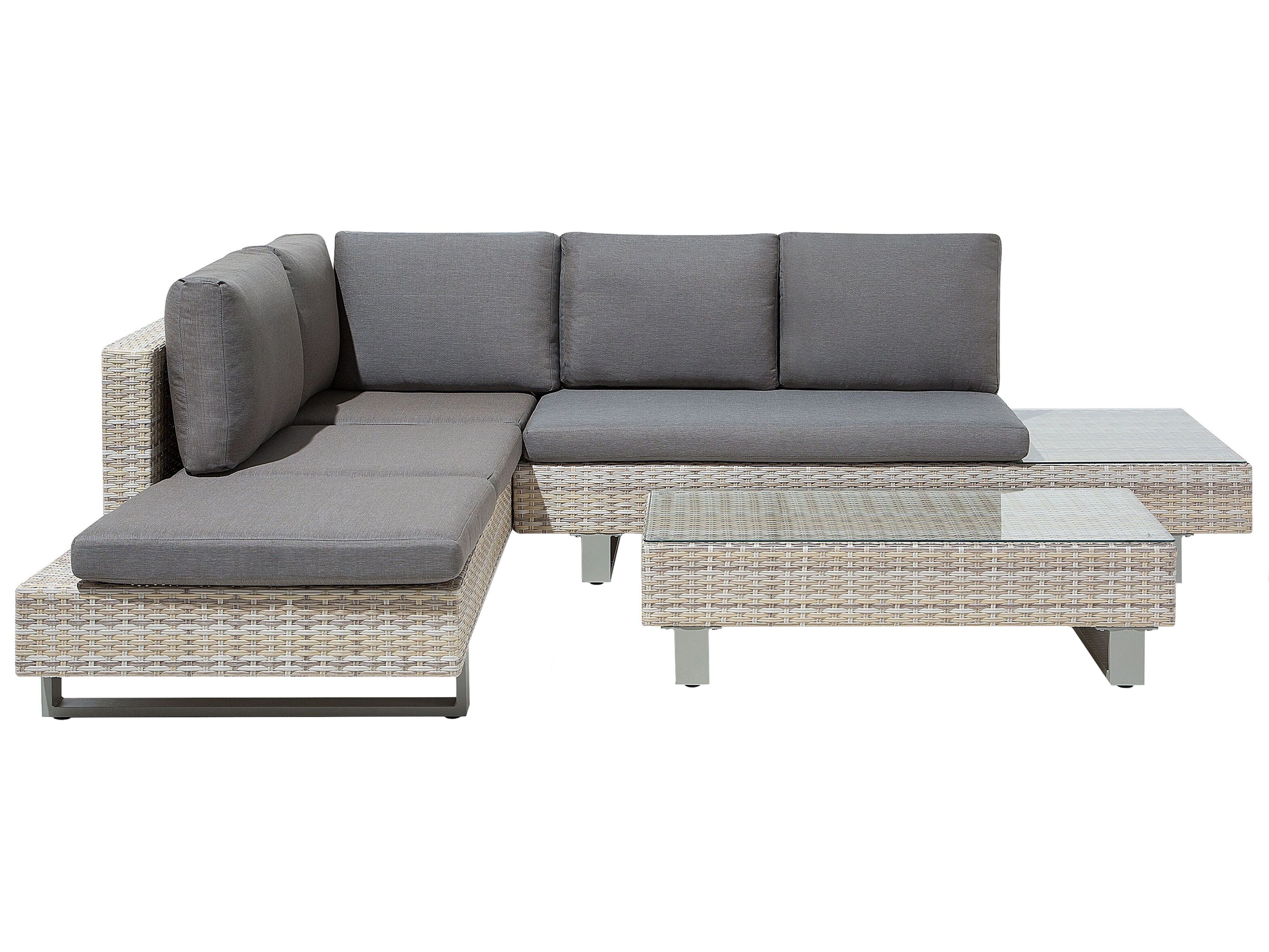 Garden Corner Sofa with Table 5 Seater LANCIANO Right Hand PE Rattan Grey