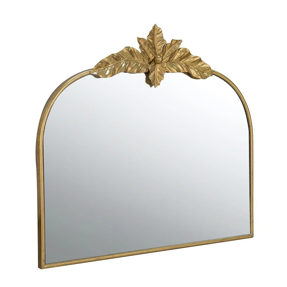 A&B Home Arched Gold Wall Mirror with Leaf Accent 39.6