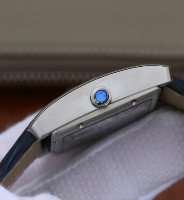Replica Cartier Tank MC SS Blue Textured Dial Blue Leather Strap - Top club