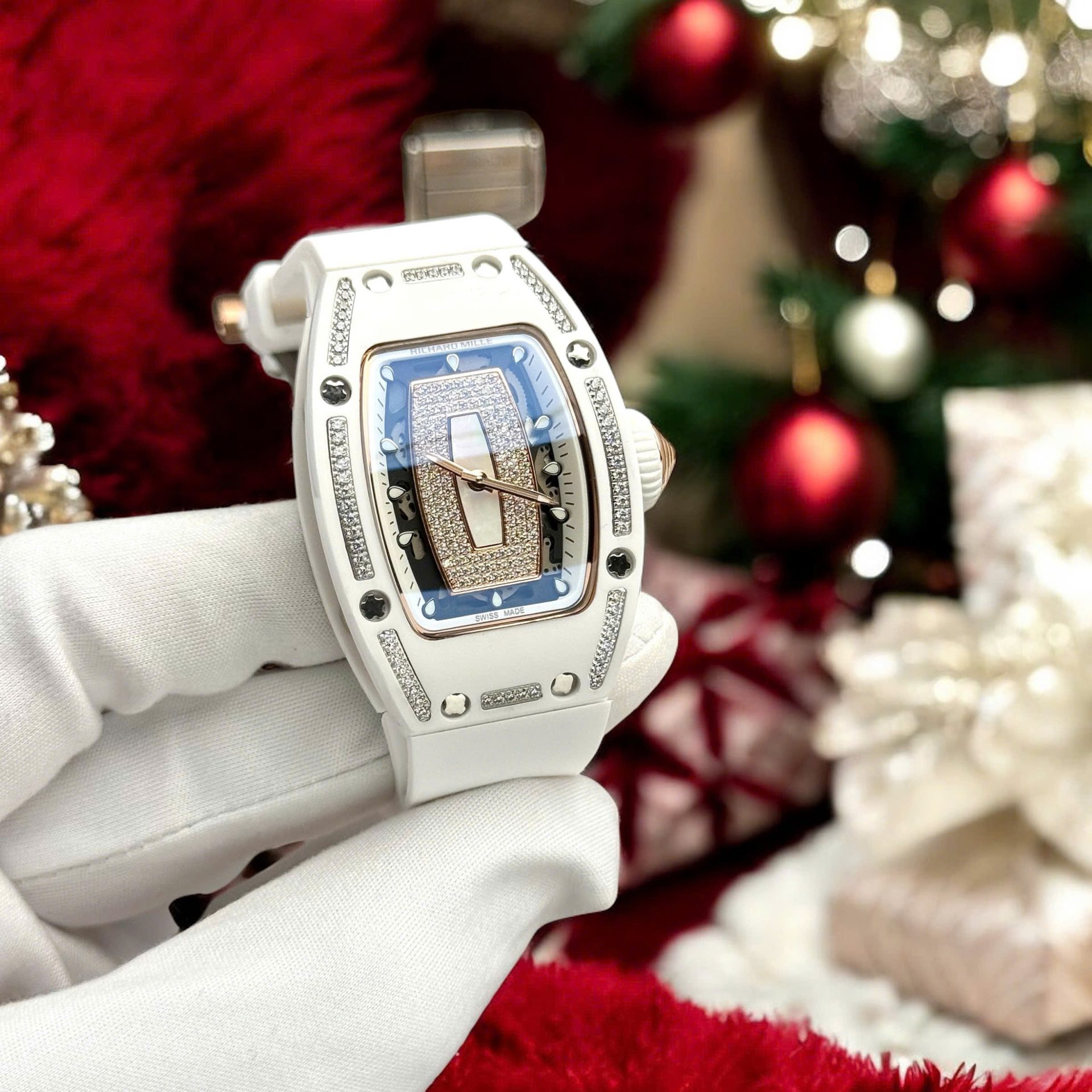Richard Mille High End Watch Replicas RM07 White Ceramic Women s Bezel Diamonds 36mm - Elite Watch Atelier