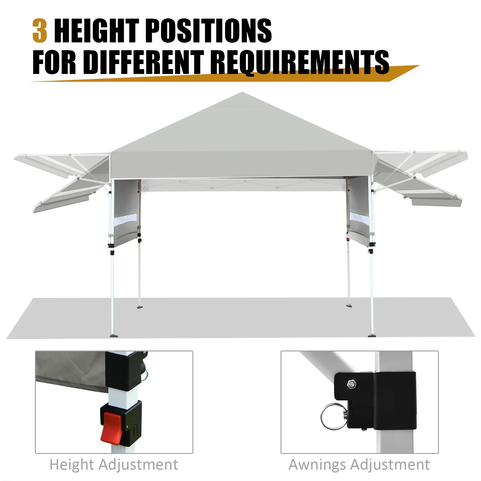 Patiojoy 10x17ft Pop up Canopy 3 Height Adjustment Folding Tent with Roller Bag White - Image 20