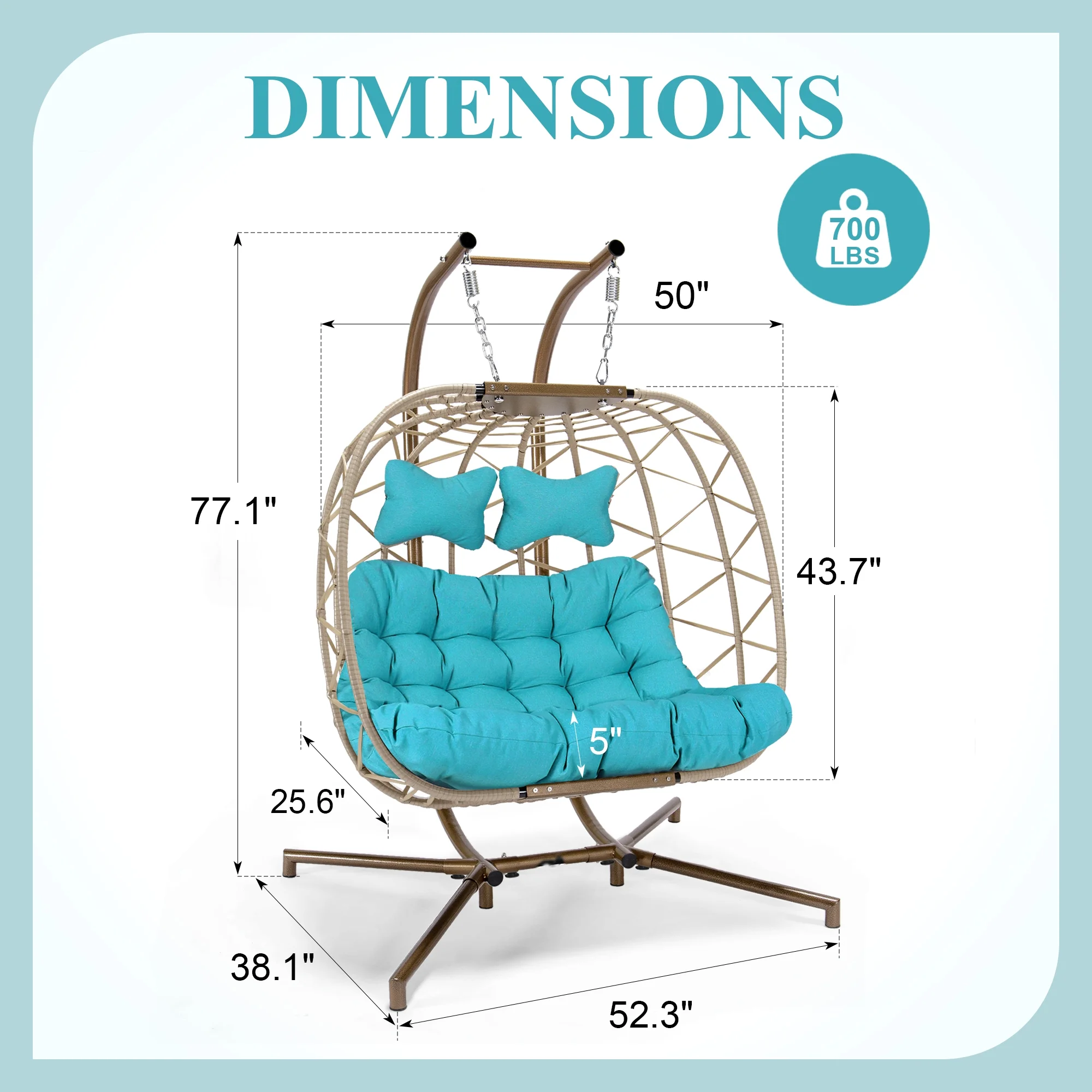RADIATA Double Wicker Egg Swing Chair with Stand, 2-Person Hanging Egg Chair for Indoor/Outdoor, 700lbs Capacity, Thick Cushions & Headrest,Sturdy Metal Frame��Dark Gray - Image 21