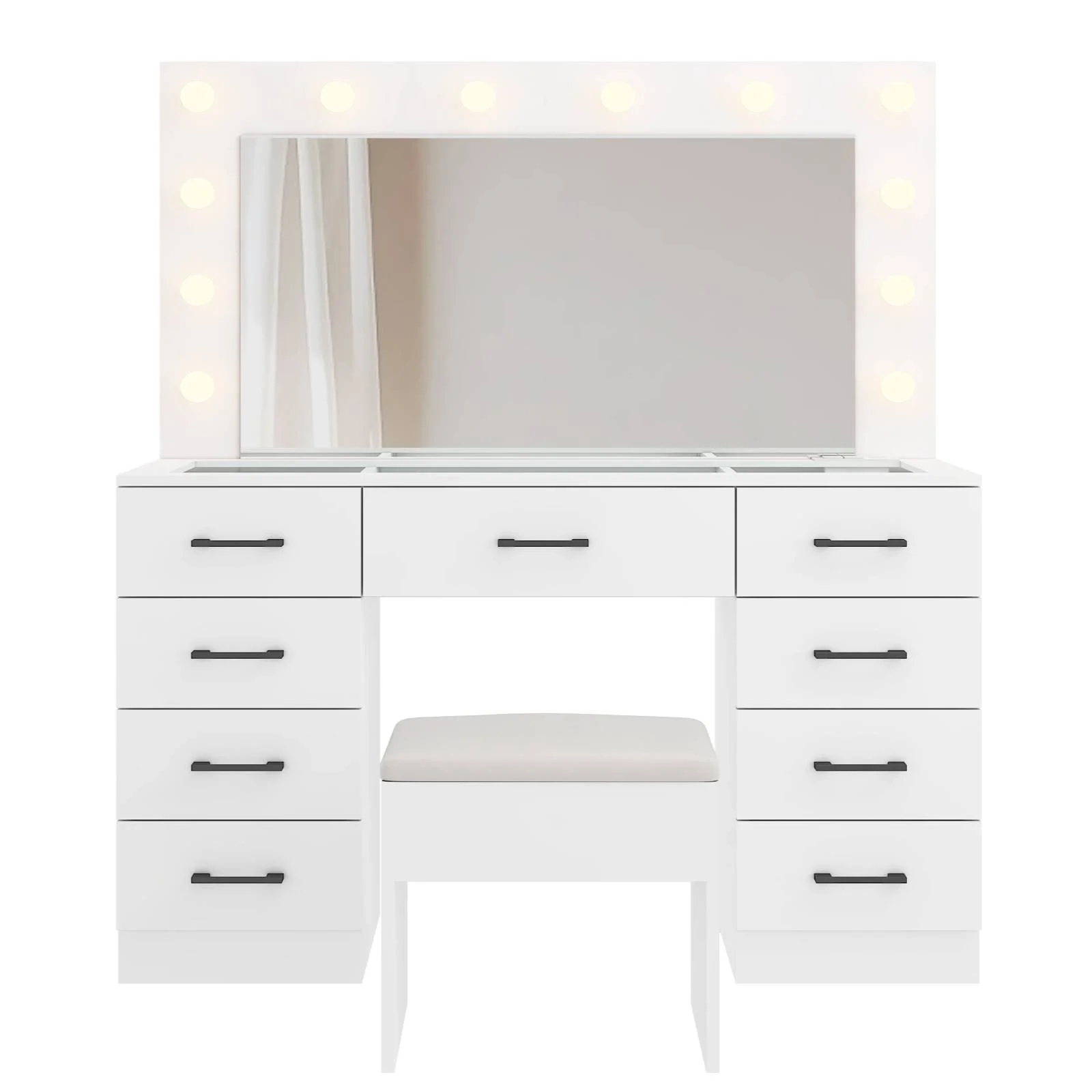 Ktaxon Large Makeup Vanity, Vanity Table Set w/ Visible Glass Top w/ Charging Station, White - Image 8