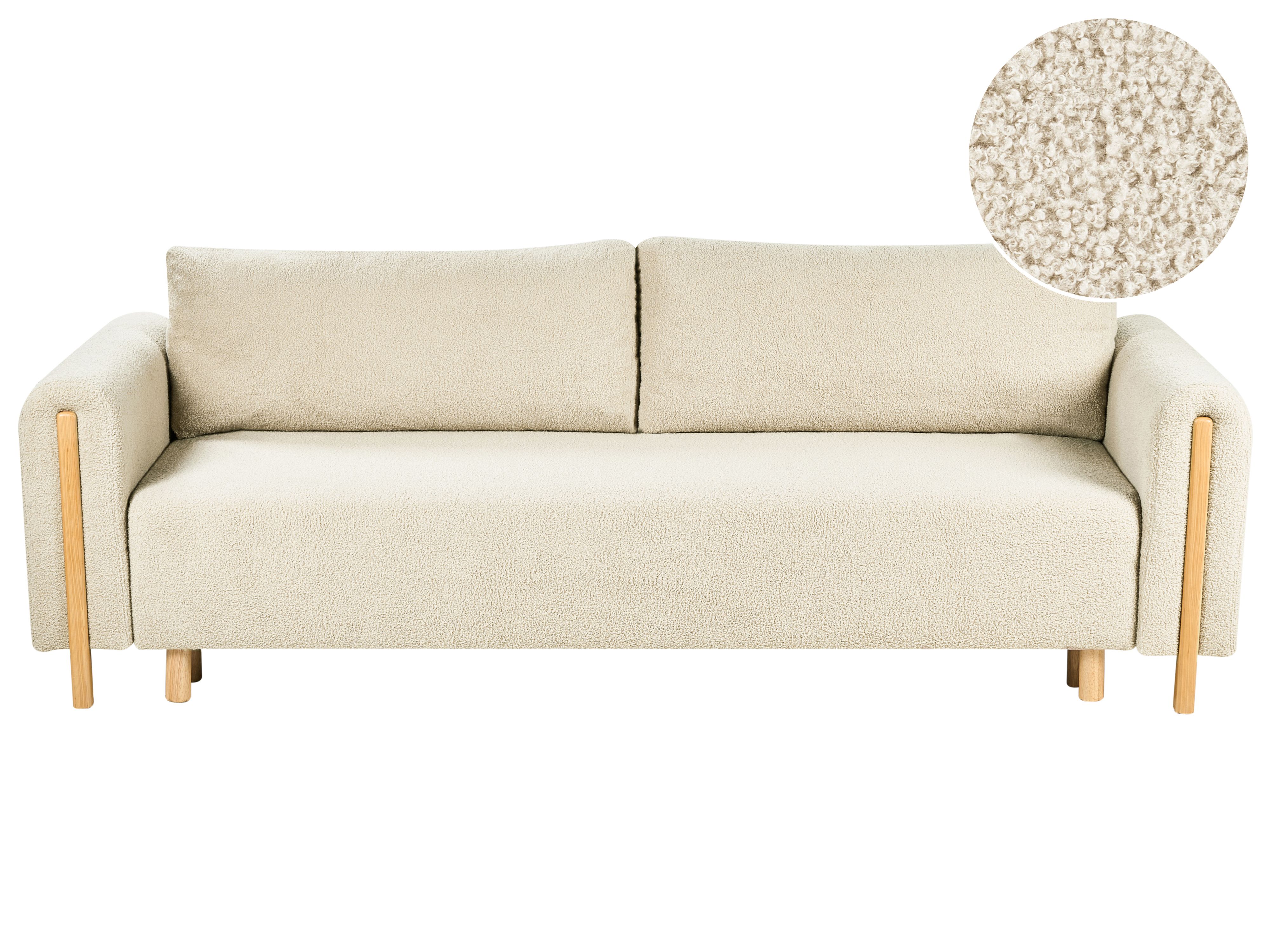 Sofa Bed 3 Seater KVAM Boucle Off-White with Storage