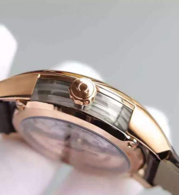 Replica Omega V6F De Ville Hour Vision Co-Axial 41mm RG Brown Dial Brown Leather Strap A8500 - Top club