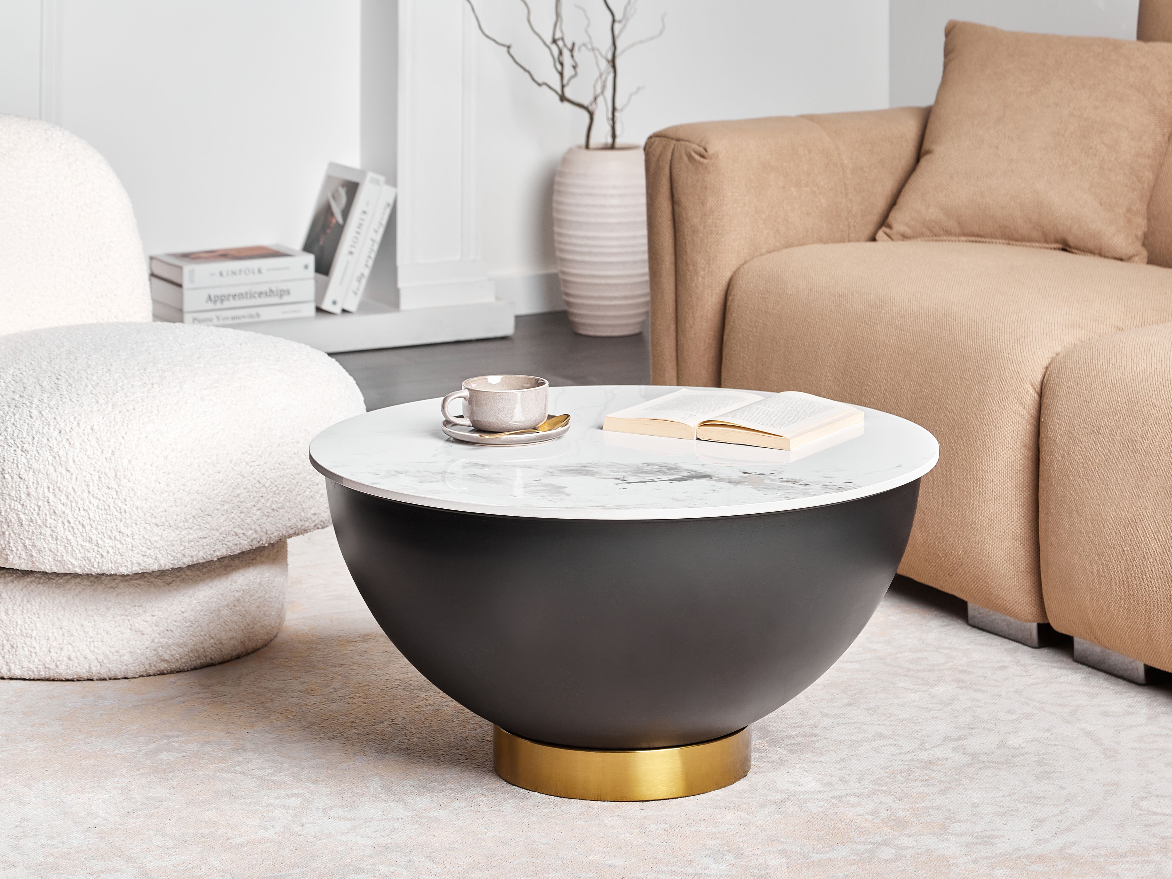 Coffee Table NADINE Ceramic Black with Storage