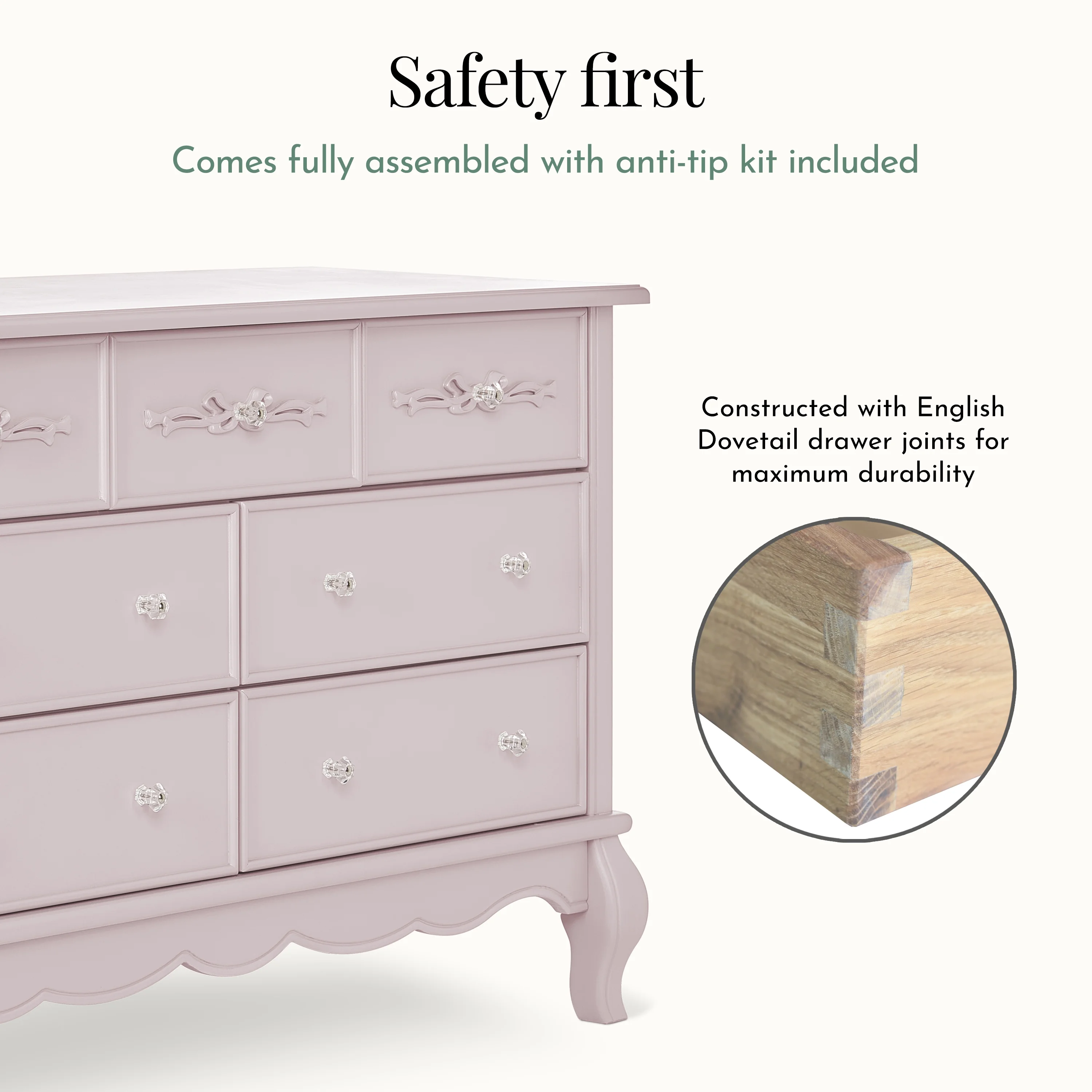 Evolur Aurora 7-Drawer Double Dresser in Ivory Lace, Spacious Drawers - Image 32