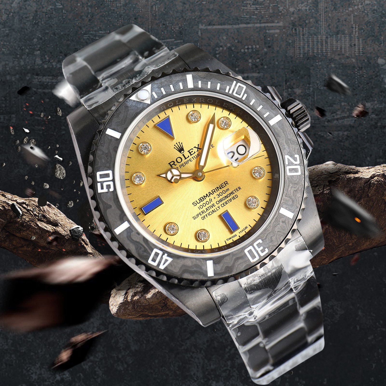 ROLEX Rolex Customized Submariner-Diamond Dial-Carbon Fiber Bezel-Black Gold(1:1 replica) - Top club