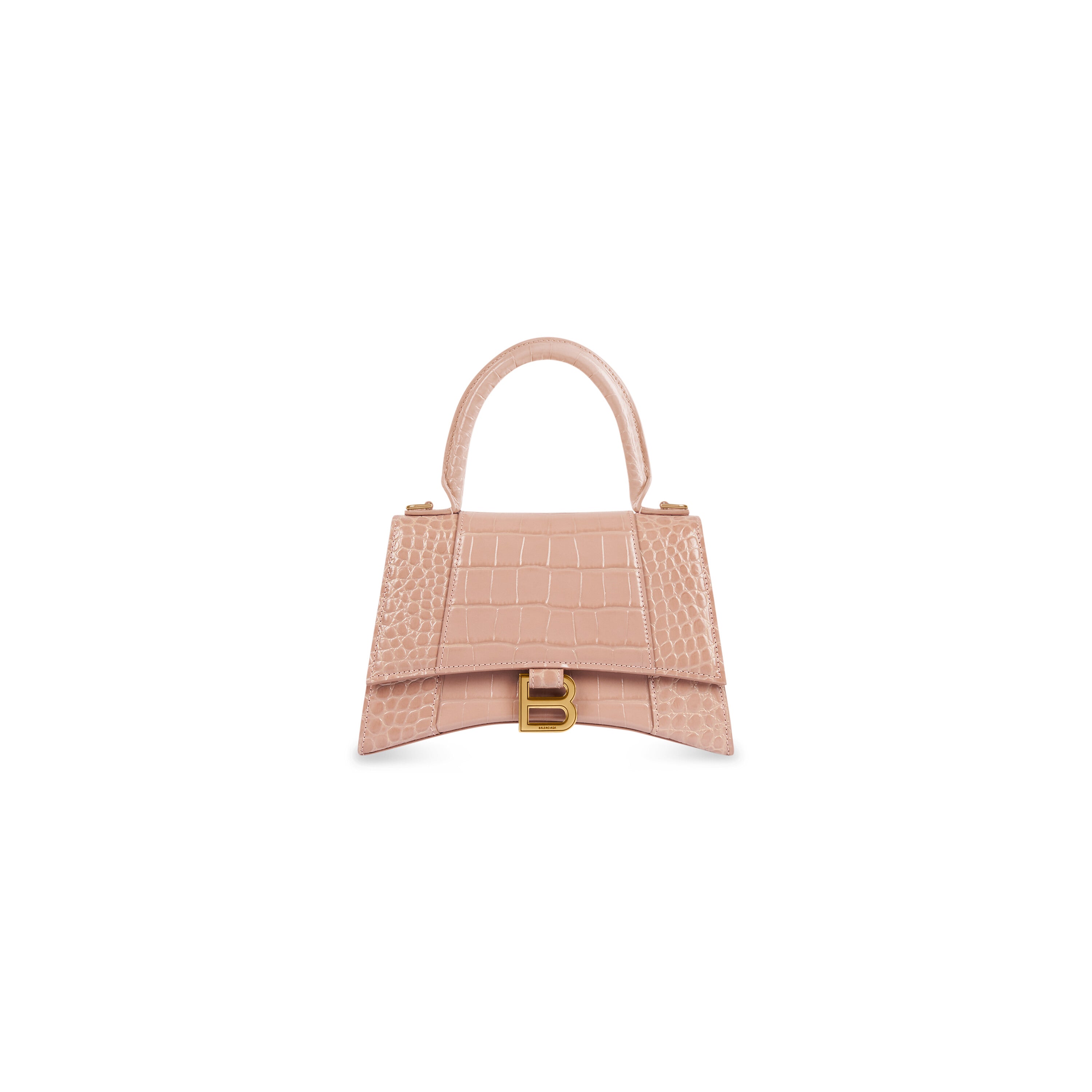 WOMEN'S HOURGLASS SMALL HANDBAG CROCODILE EMBOSSED IN NUDE - Replicaclubs