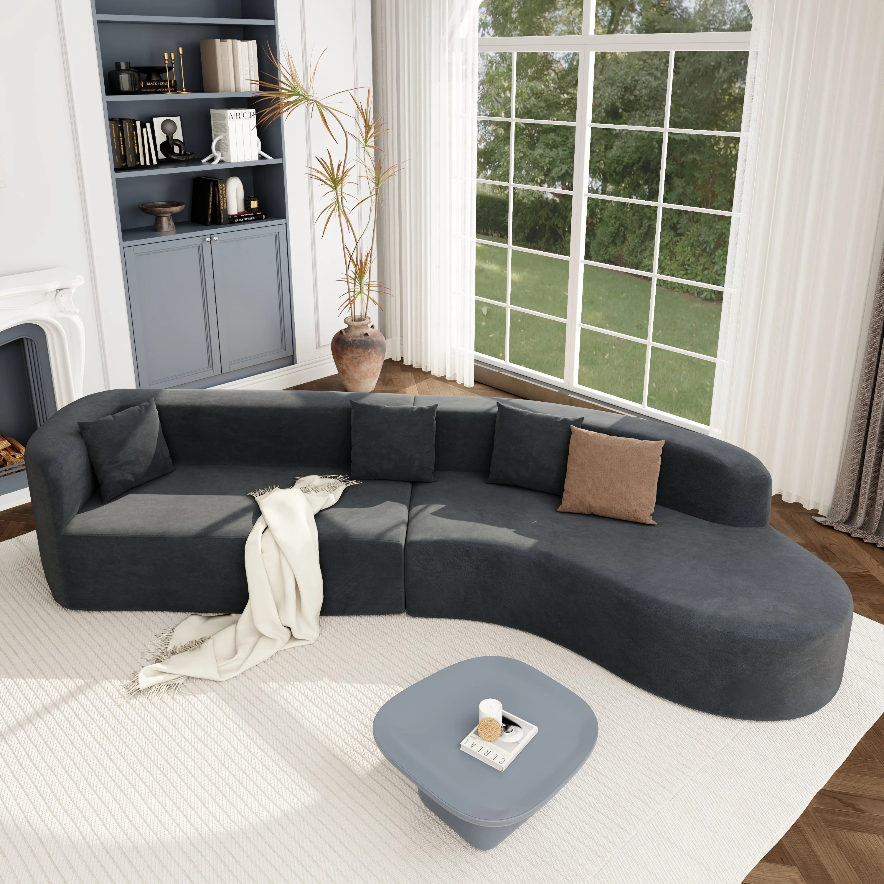 Harper & Bright Designs Modern Curved Floor Sofa Set, Modular Sectional Sponge Couch for Living Room, 2 PC Free Combination No Assembly Foam-Filled Sofa, Beige - Image 77
