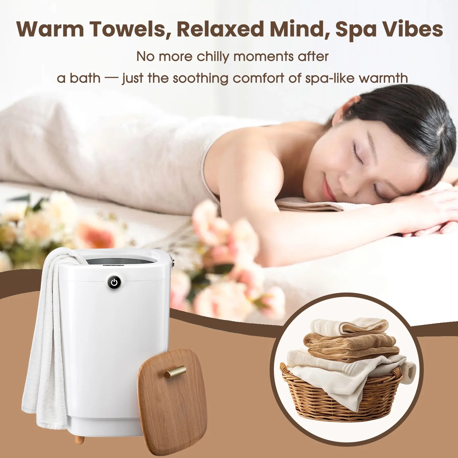 VAJIAZA Luxury Towel Warmer, 20L Electric Hot Towel Warmer Buckets, Towel Heater with 4 timers, Portable Spa Towel Warmers Fit for Towels, Blanket, PJ's, Yellow