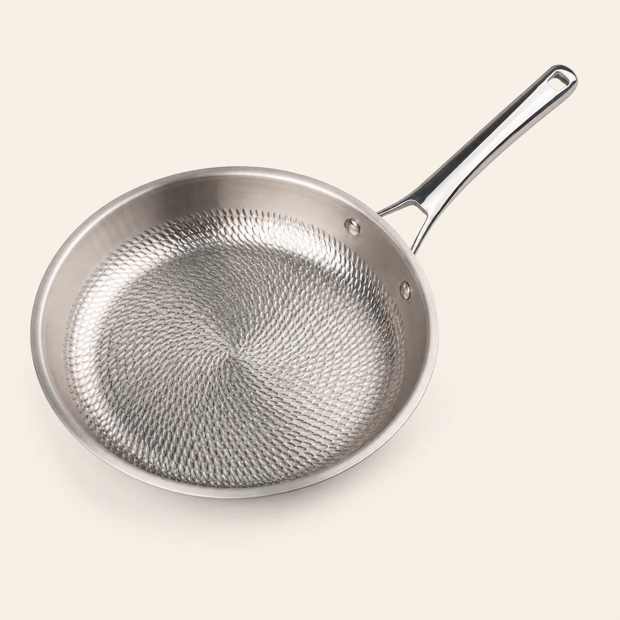 24 cm Stainless Steel Hammered Frying Pan with Metal Handle