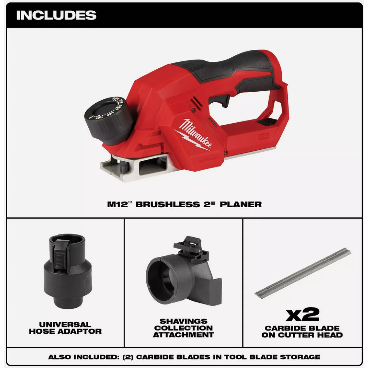 Milwaukee M12 Brushless 2 In. Cordless Planer (Tool Only)