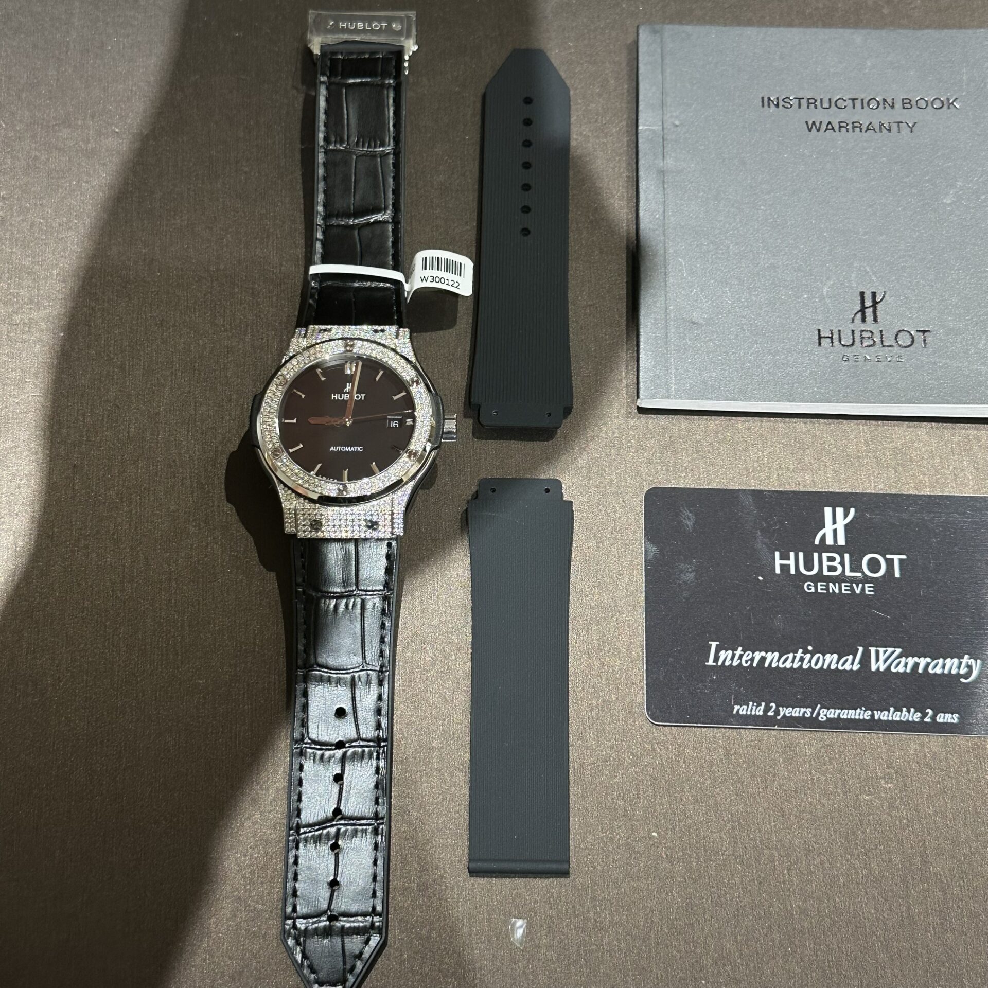 Hublot Replica Watch With Full Diamond Moissanite Diamonds Black Dial Men s 42mm - Elite Watch Atelier