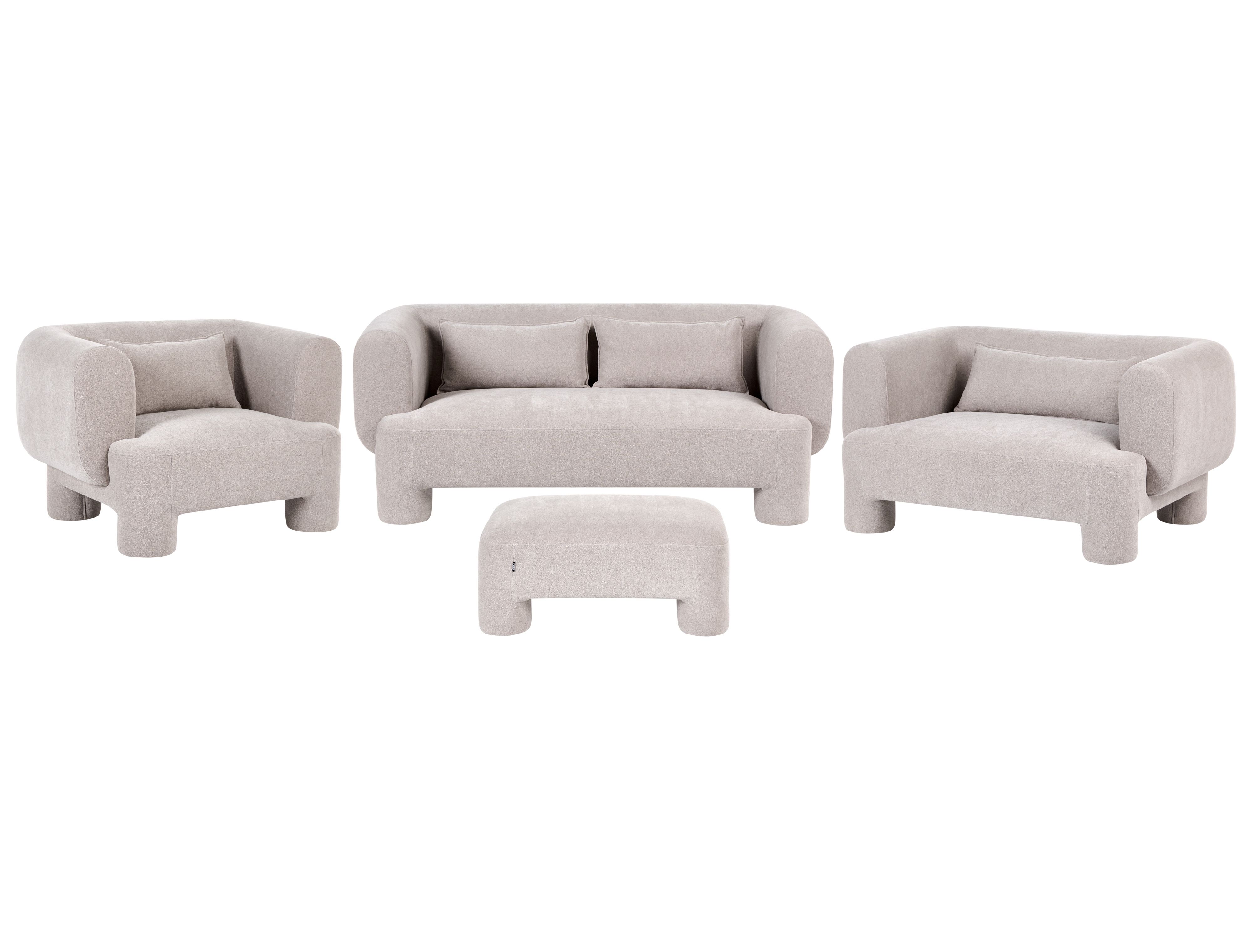 Living Room Set 6 Seater HOGBO Fabric Beige with Ottoman