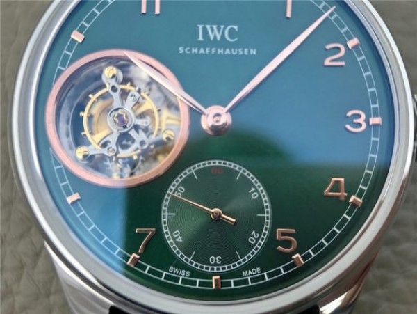 Replica IWC Portuguese Tourbillon IW5463 SS YLF Green Dial RG Markers Black Leather Strap A98900 - Top club