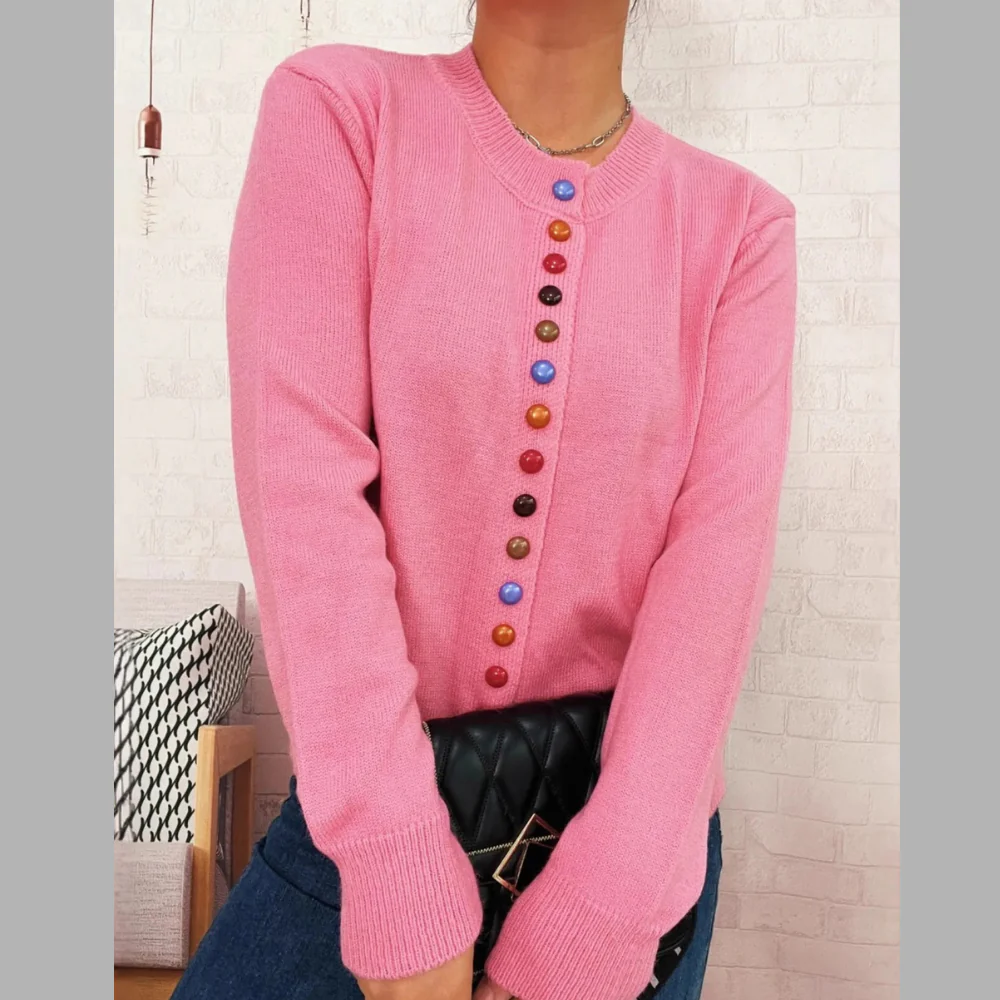 Button-Front Cardigan with Colorful Detail Buttons - ZKZOOK